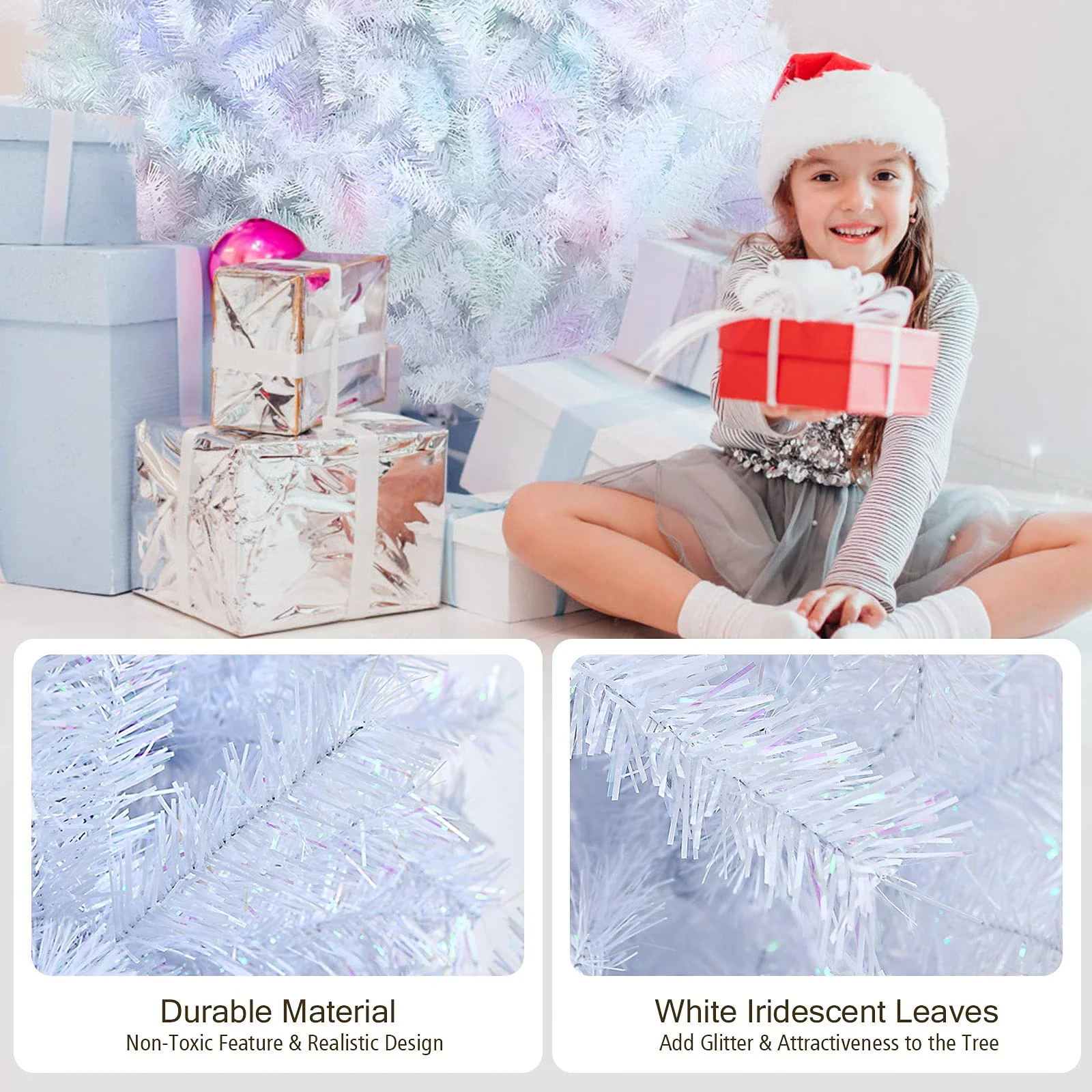 Goplus Artificial Christmas Tree, Hinged Unlit Full Xmas Pine Tree, Quick Set-Up, for Indoor Home Office Holiday Decoration - Image 5