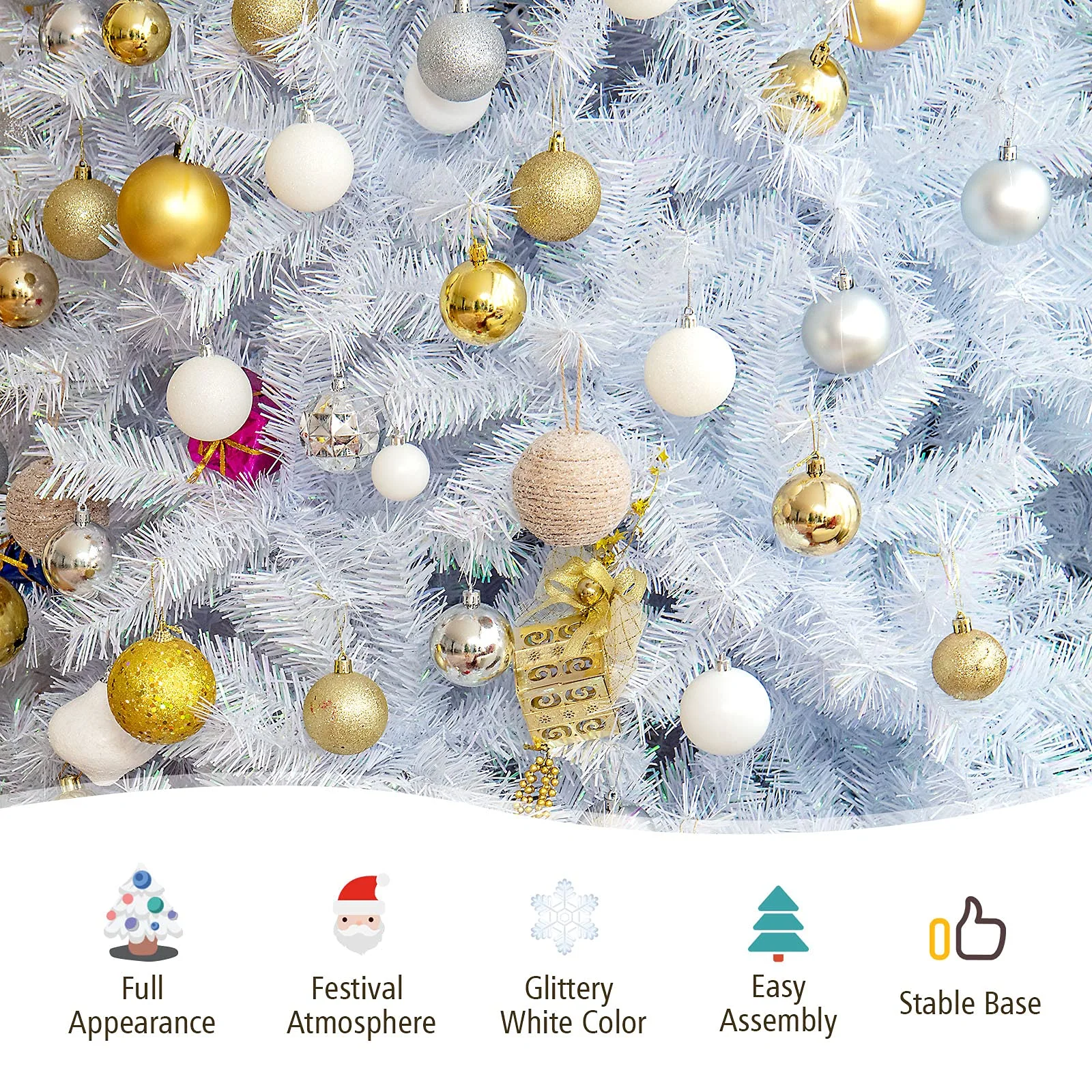 Goplus Artificial Christmas Tree, Hinged Unlit Full Xmas Pine Tree, Quick Set-Up, for Indoor Home Office Holiday Decoration - Image 7