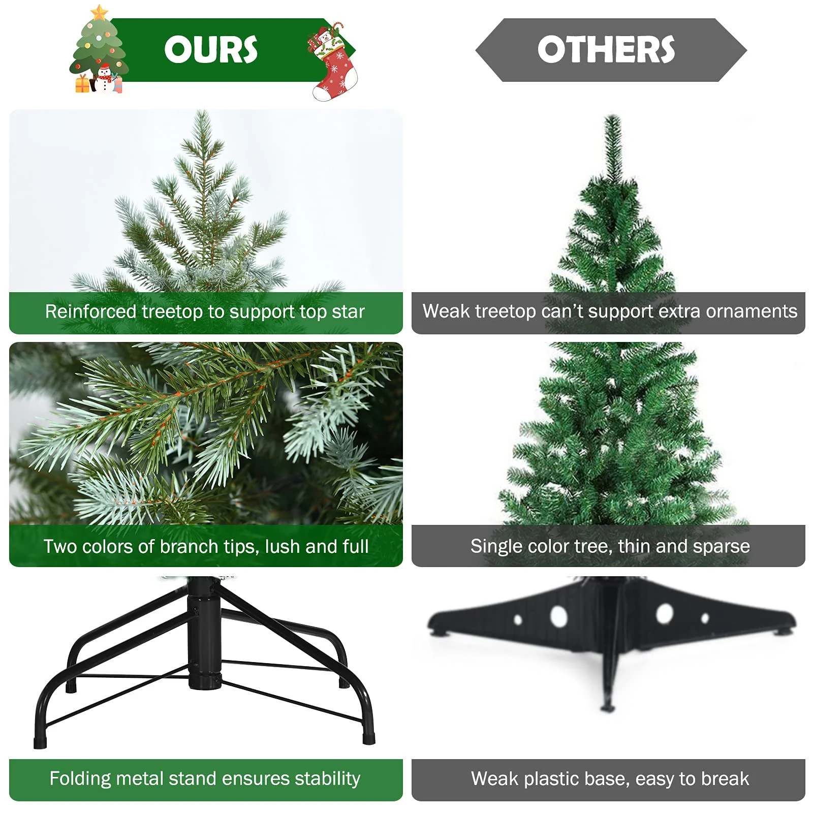 Goplus Artificial Christmas Tree, Metal Stand, Wintry Indoor Decoration for Holiday Festival - Image 4