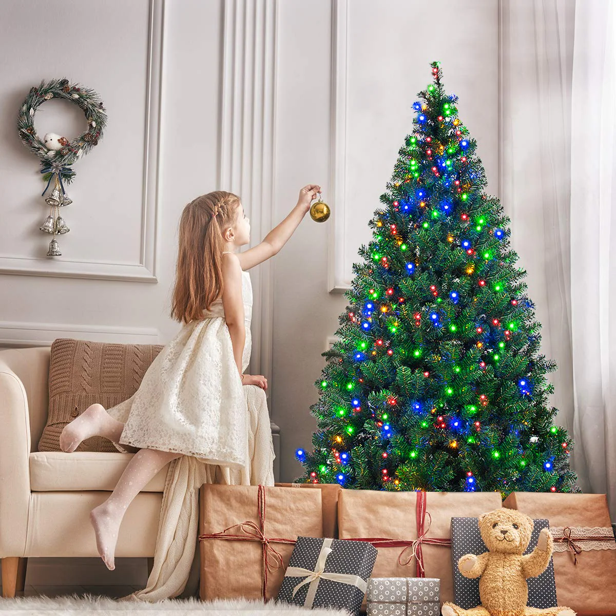 Goplus Artificial Christmas Tree Premium Spruce Hinged Tree, UL-Certified Transformer - Image 2