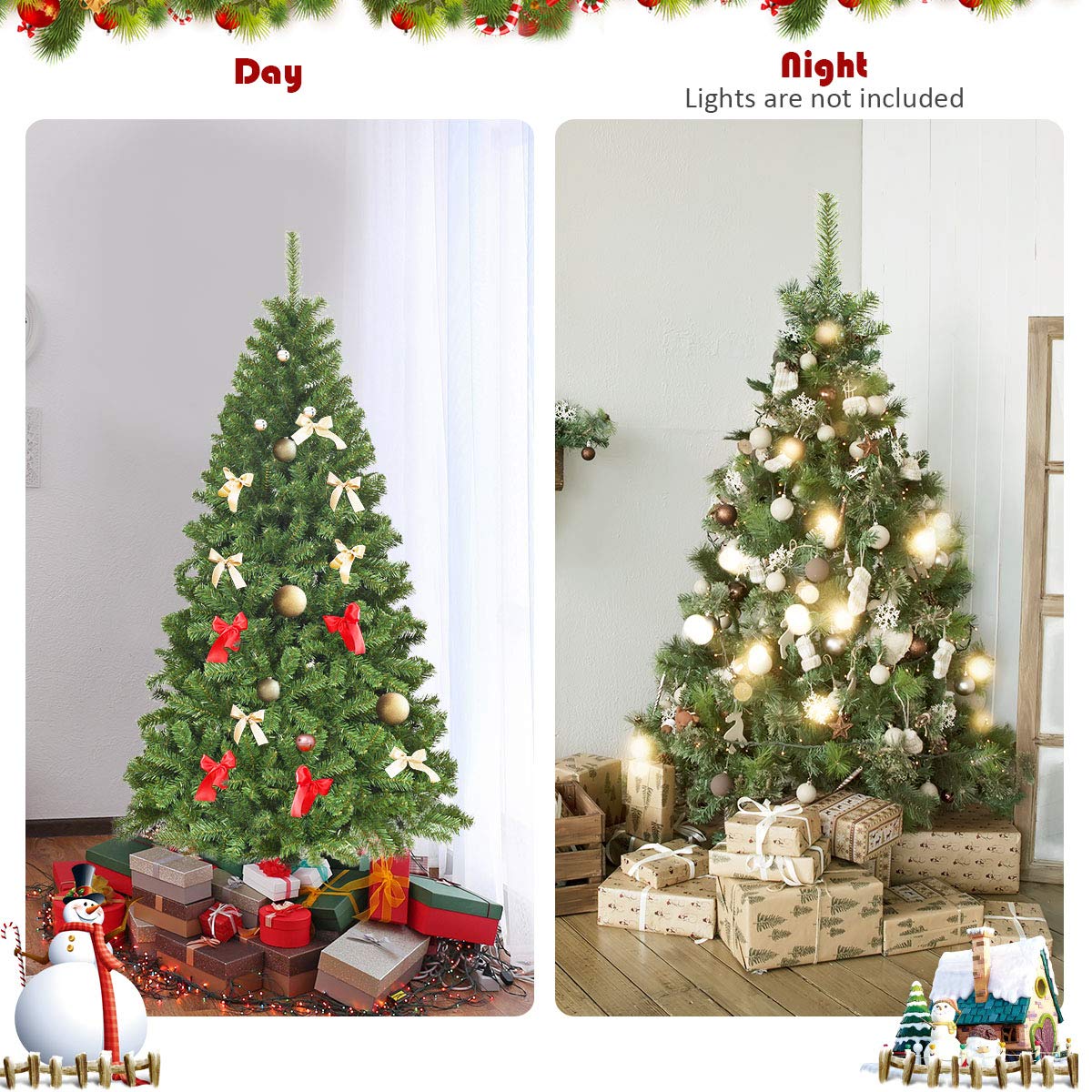 Goplus Artificial Christmas Tree, Unlit Premium Hinged Spruce Xmas Tree with Solid Metal Stand, for Outdoor and Indoor Decor - Image 3