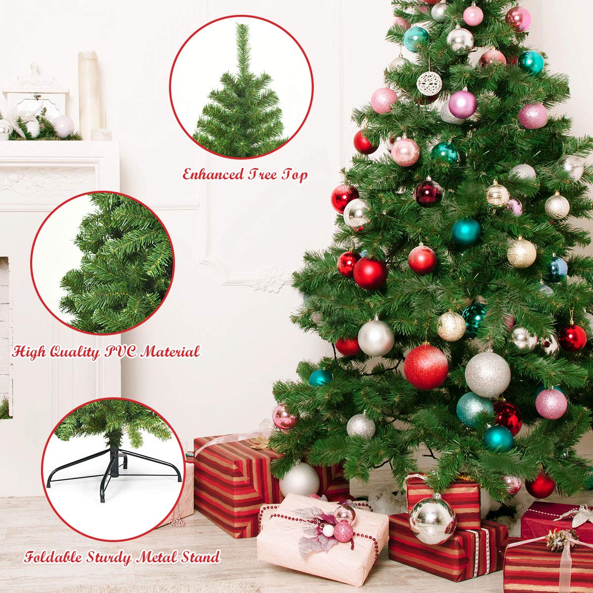 Goplus Artificial Christmas Tree, Unlit Premium Hinged Spruce Xmas Tree with Solid Metal Stand, for Outdoor and Indoor Decor - Image 5