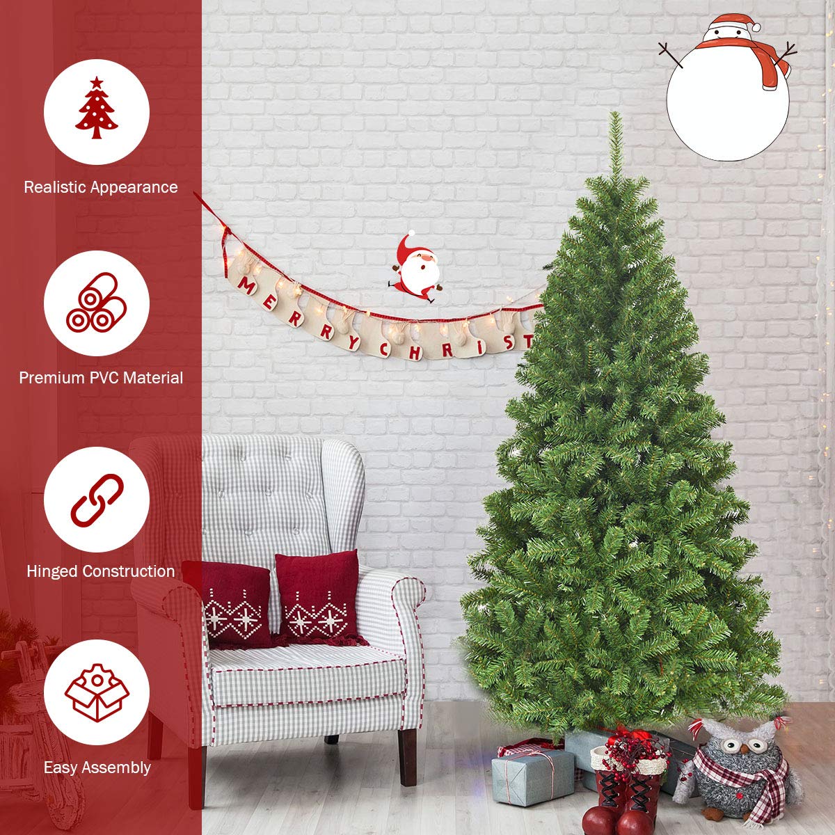 Goplus Artificial Christmas Tree, Unlit Premium Hinged Spruce Xmas Tree with Solid Metal Stand, for Outdoor and Indoor Decor - Image 7