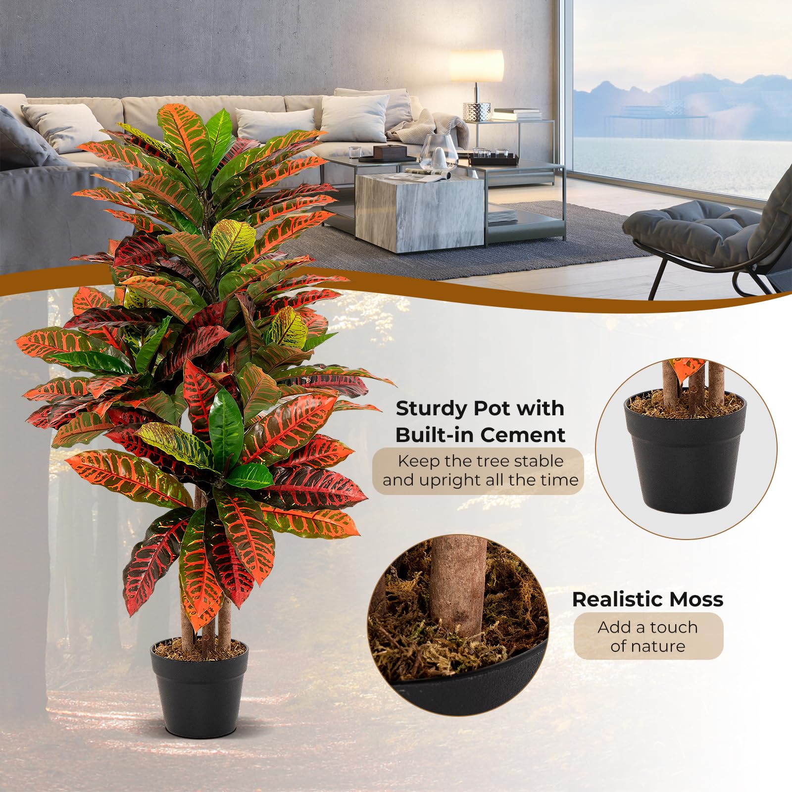 Goplus Artificial Croton Palm Tree - Image 6