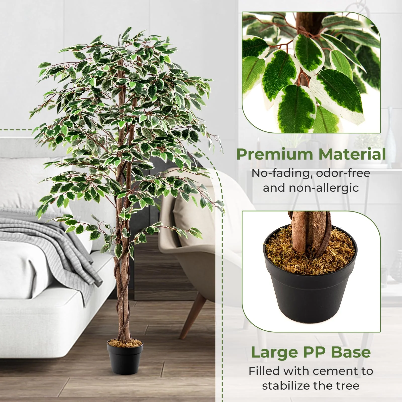 Goplus Artificial Ficus Tree - Image 4