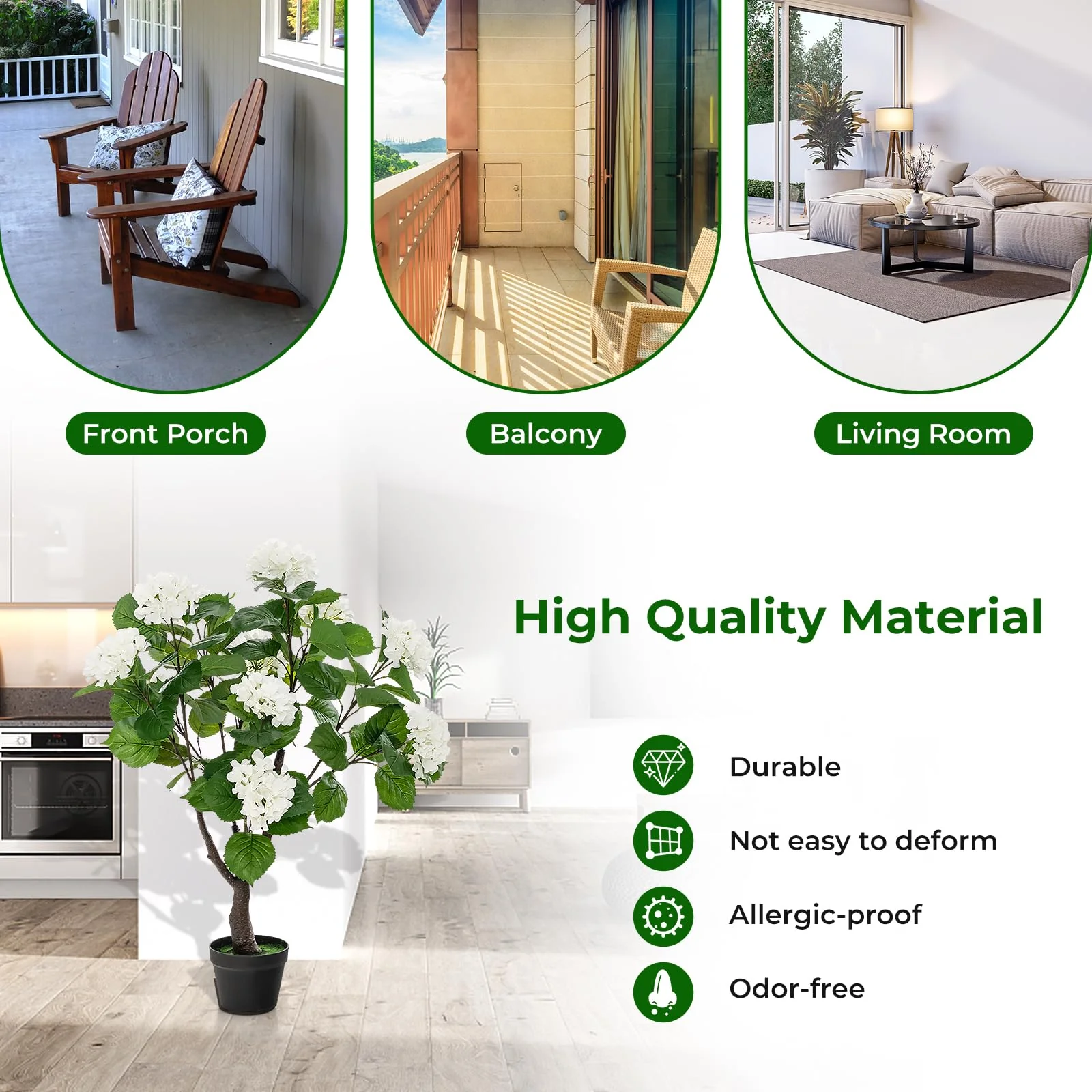 Goplus Artificial Hydrangea Tree, 2 Pack Fake Floral Plant w/11 White Flowers & Realistic Trunk in Plastic Nursery Pot - Image 6