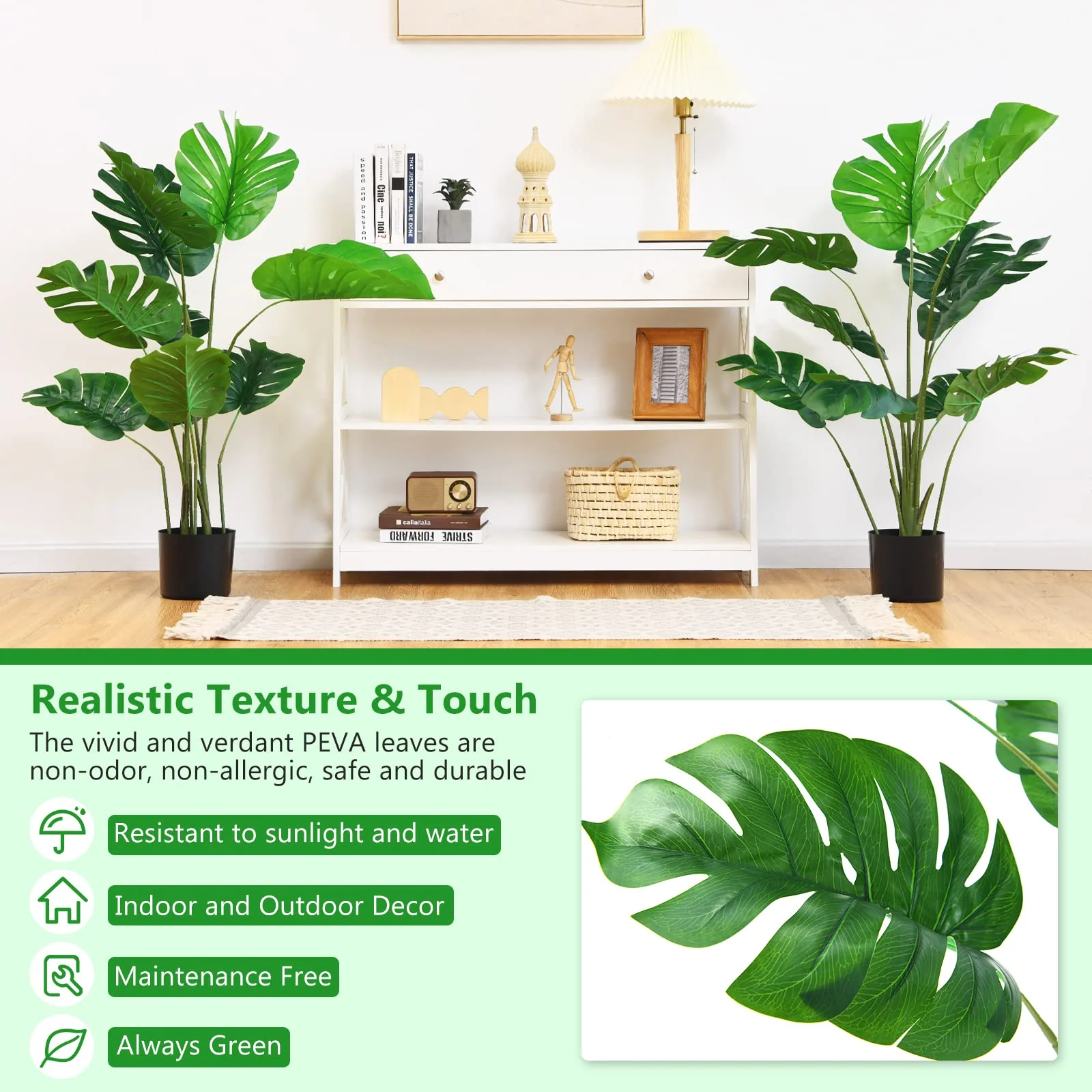 Goplus Artificial Monstera Deliciosa Plant, 4ft Tall Fake Tropical Palm Tree w/10 Pcs Different Turtle Leaves - Image 4