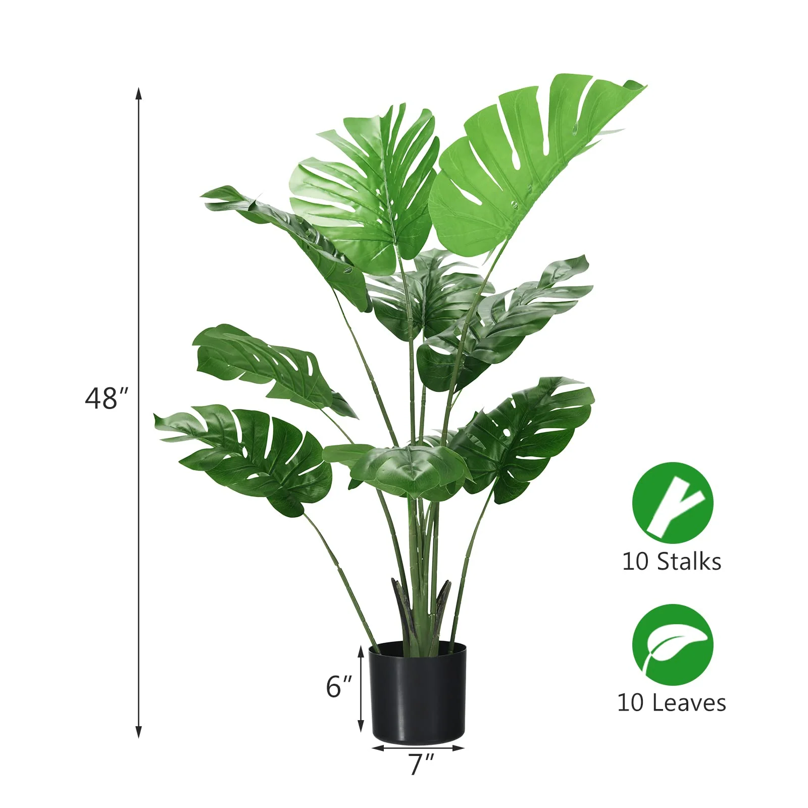 Goplus Artificial Monstera Deliciosa Plant, 4ft Tall Fake Tropical Palm Tree w/10 Pcs Different Turtle Leaves - Image 7