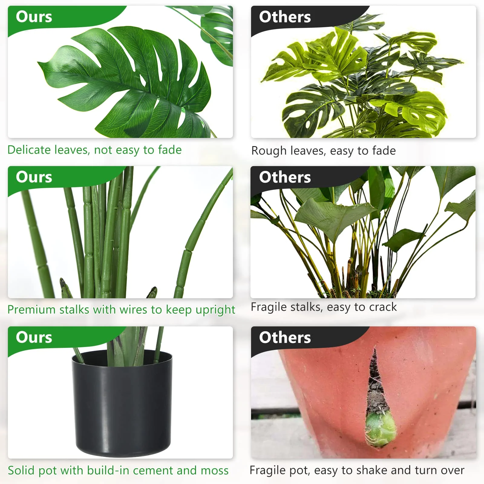 Goplus Artificial Monstera Deliciosa Plant, 4ft Tall Fake Tropical Palm Tree w/10 Pcs Different Turtle Leaves - Image 8