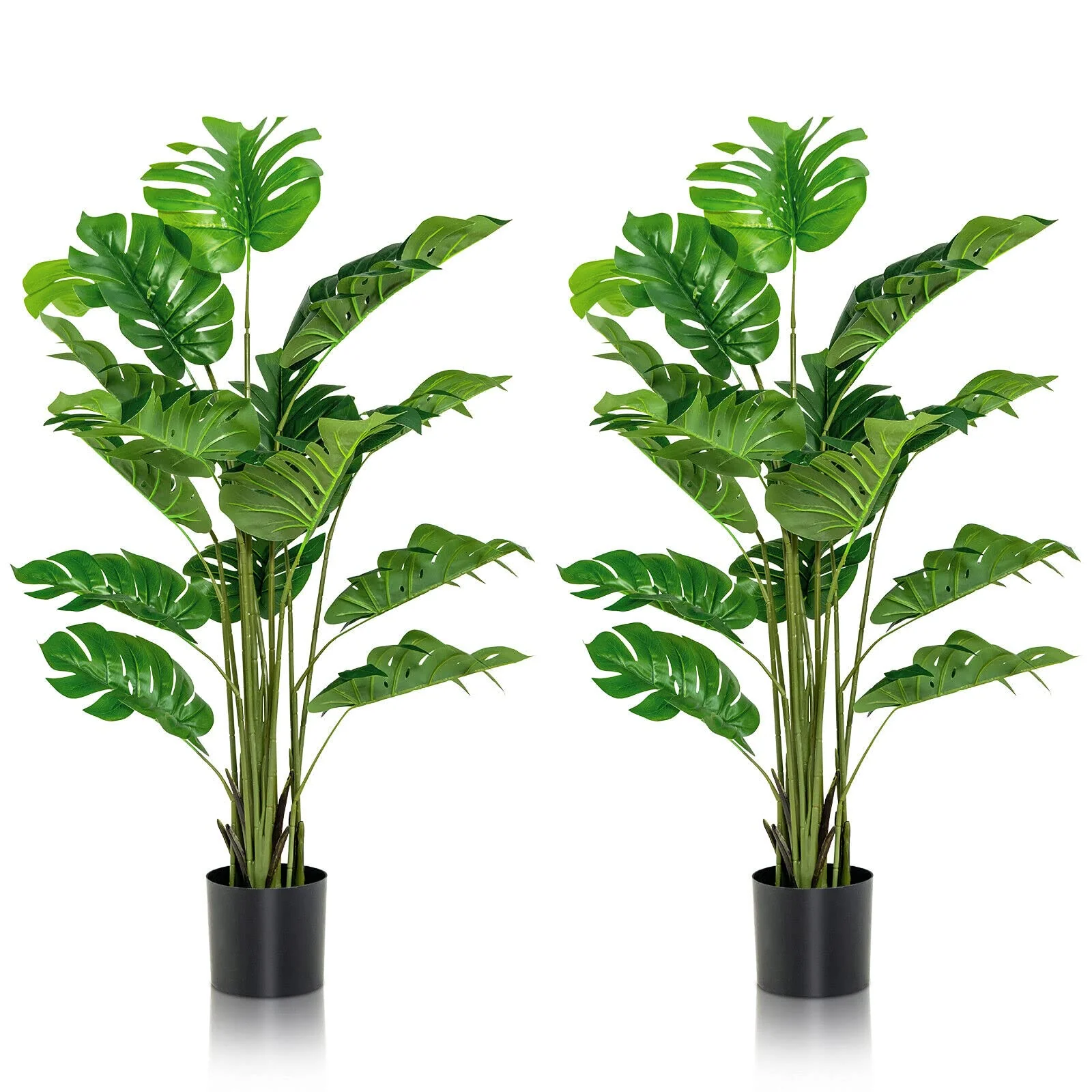 Goplus Artificial Monstera Deliciosa Plant, 5ft Tall Fake Tropical Palm Tree w/15 Pcs Different Turtle Leaves - Image 5