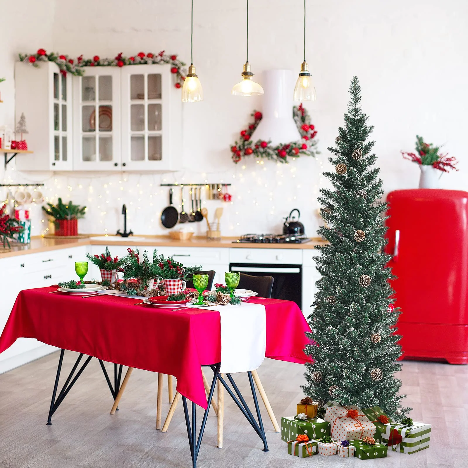 Goplus Artificial Pencil Christmas Tree, Snow Flocked Slim Xmas Tree - Image 2