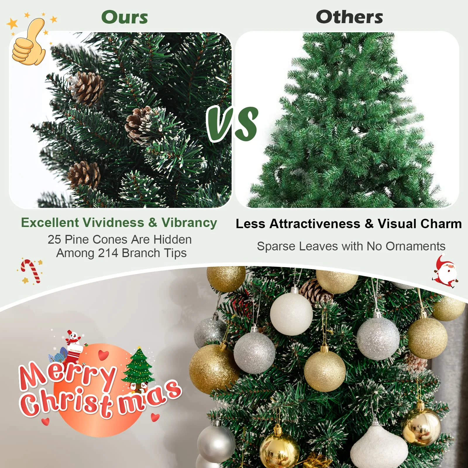 Goplus Artificial Pencil Christmas Tree, Snow Flocked Slim Xmas Tree - Image 3