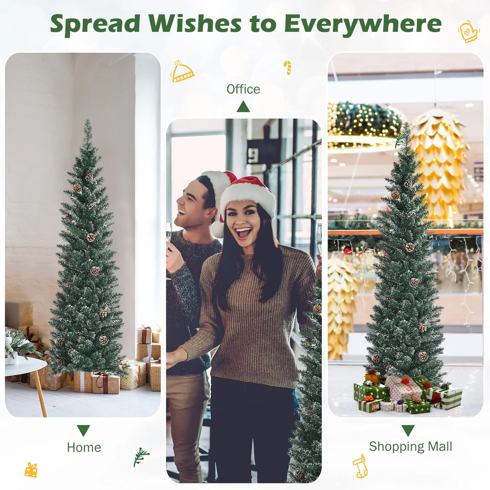 Goplus Artificial Pencil Christmas Tree, Snow Flocked Slim Xmas Tree - Image 6