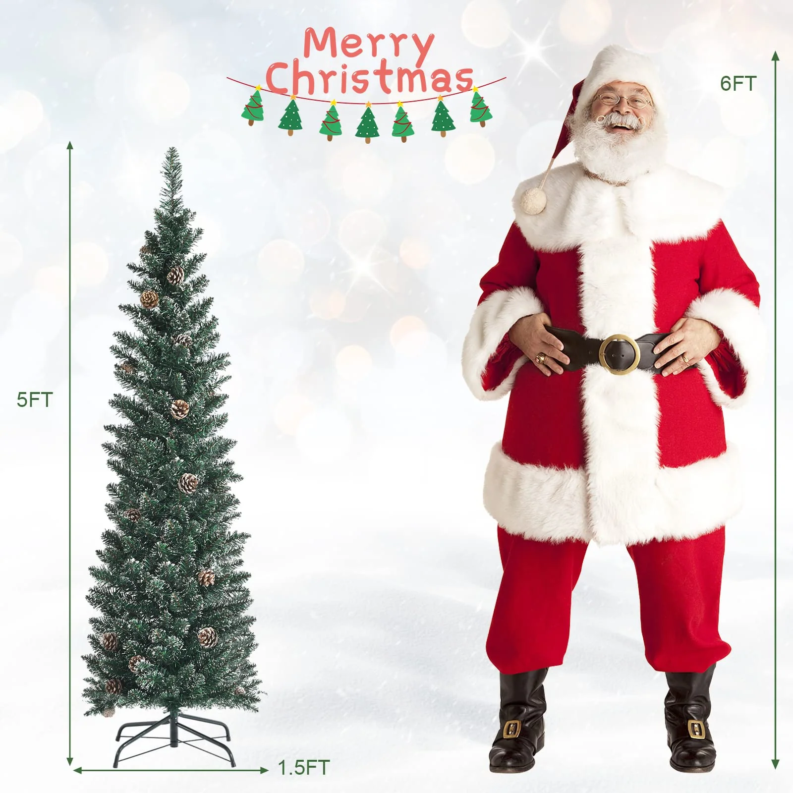 Goplus Artificial Pencil Christmas Tree, Snow Flocked Slim Xmas Tree - Image 7