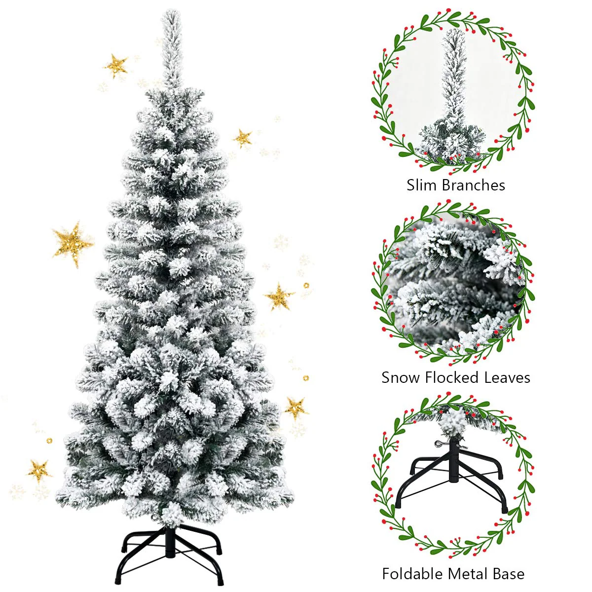 Goplus Artificial Snow Flocked Christmas Tree, Slim Xmas Snowy Tree for Indoor and Outdoor Use - Image 3