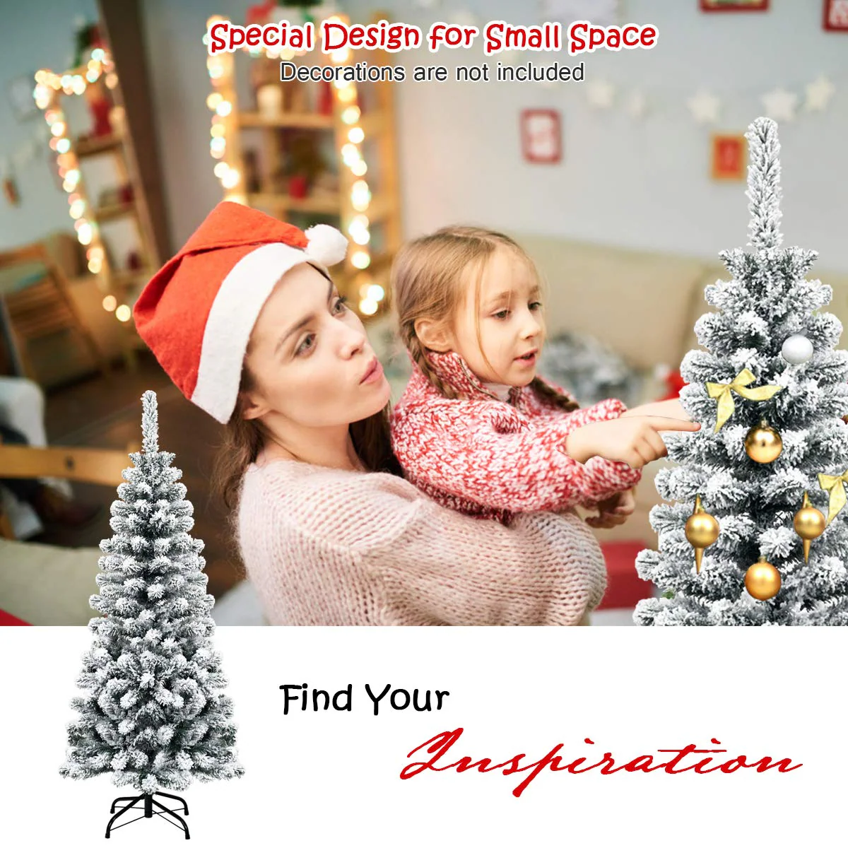 Goplus Artificial Snow Flocked Christmas Tree, Slim Xmas Snowy Tree for Indoor and Outdoor Use - Image 5