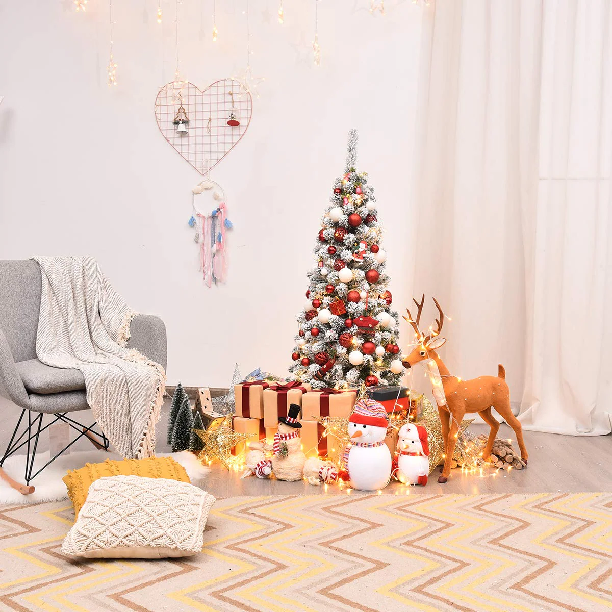 Goplus Artificial Snow Flocked Christmas Tree, Slim Xmas Snowy Tree for Indoor and Outdoor Use - Image 7