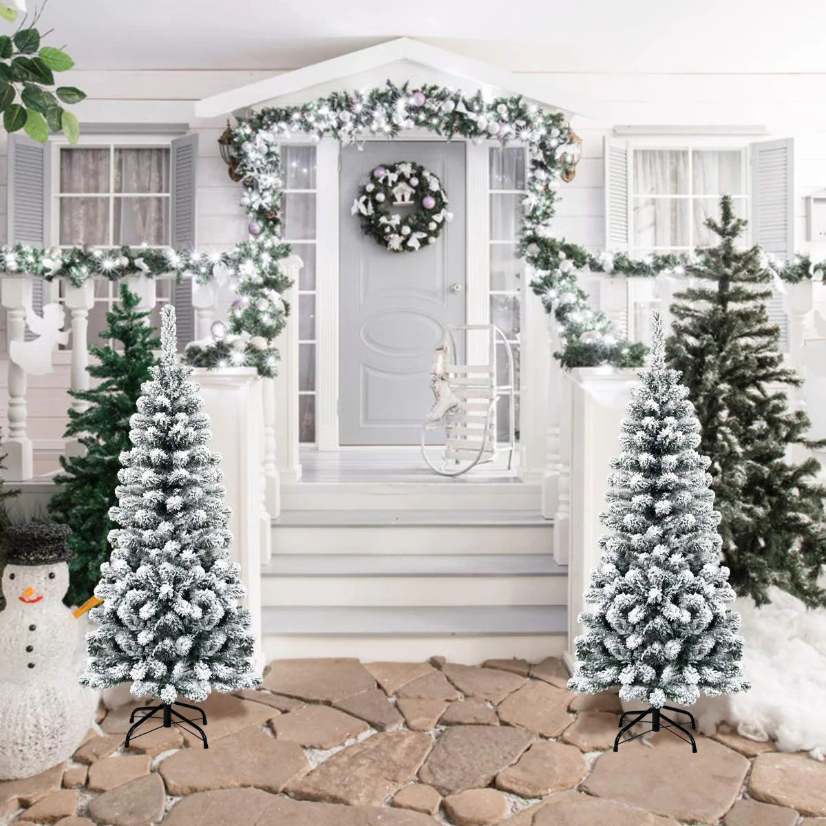 Goplus Artificial Snow Flocked Christmas Tree, Slim Xmas Snowy Tree for Indoor and Outdoor Use - Image 8