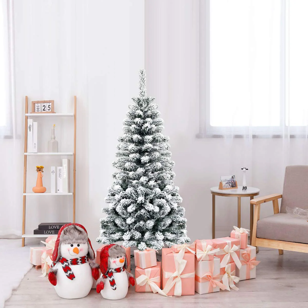 Goplus Artificial Snow Flocked Christmas Tree, Slim Xmas Snowy Tree for Indoor and Outdoor Use - Image 9