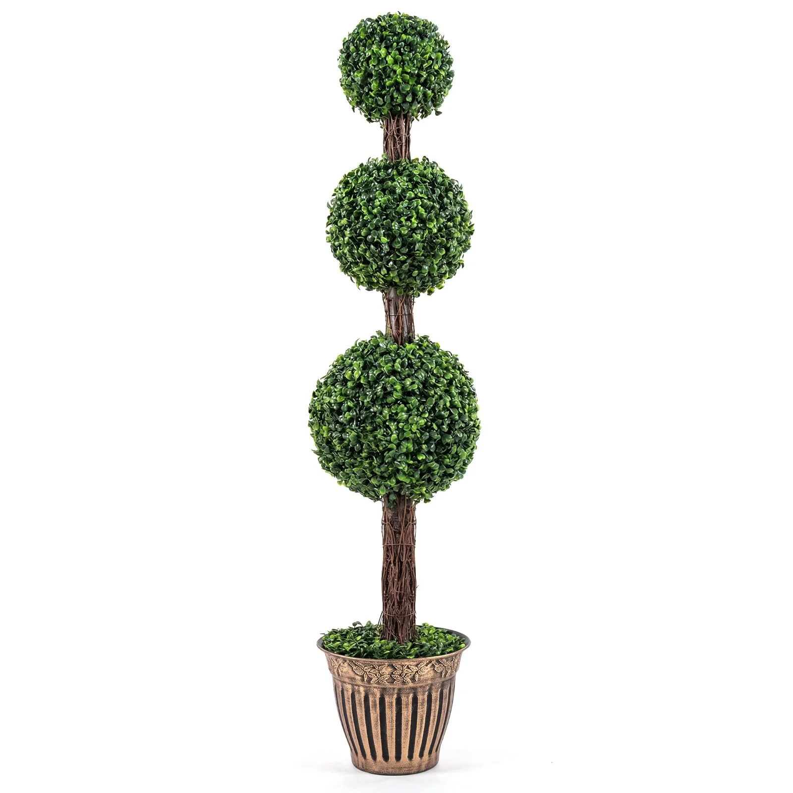Goplus Artificial Triple Ball Boxwood Tree 4 FT Fake Topiary Tree(1/2)