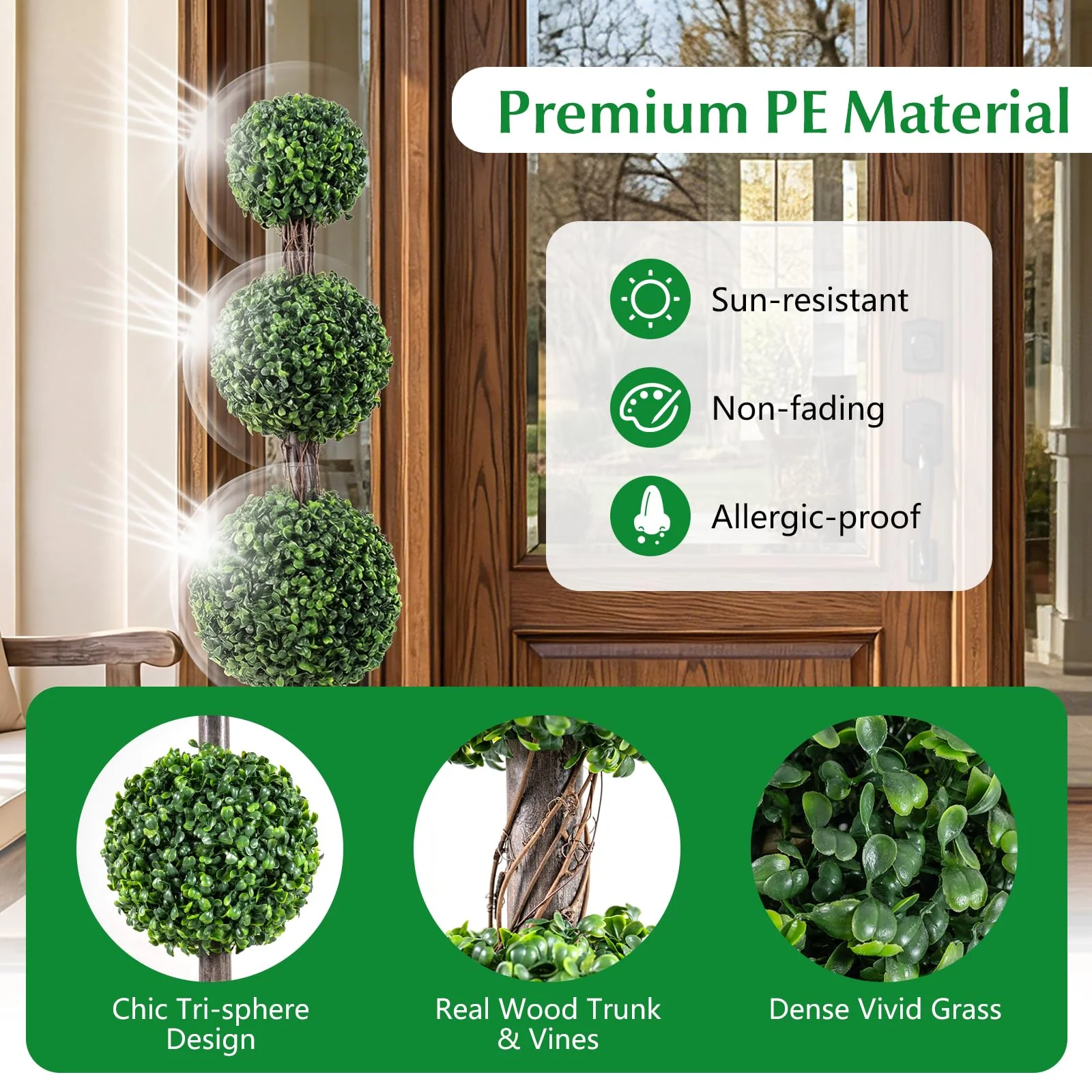 Goplus Artificial Triple Ball Boxwood Tree 4 FT Fake Topiary Tree(1/2) - Image 3