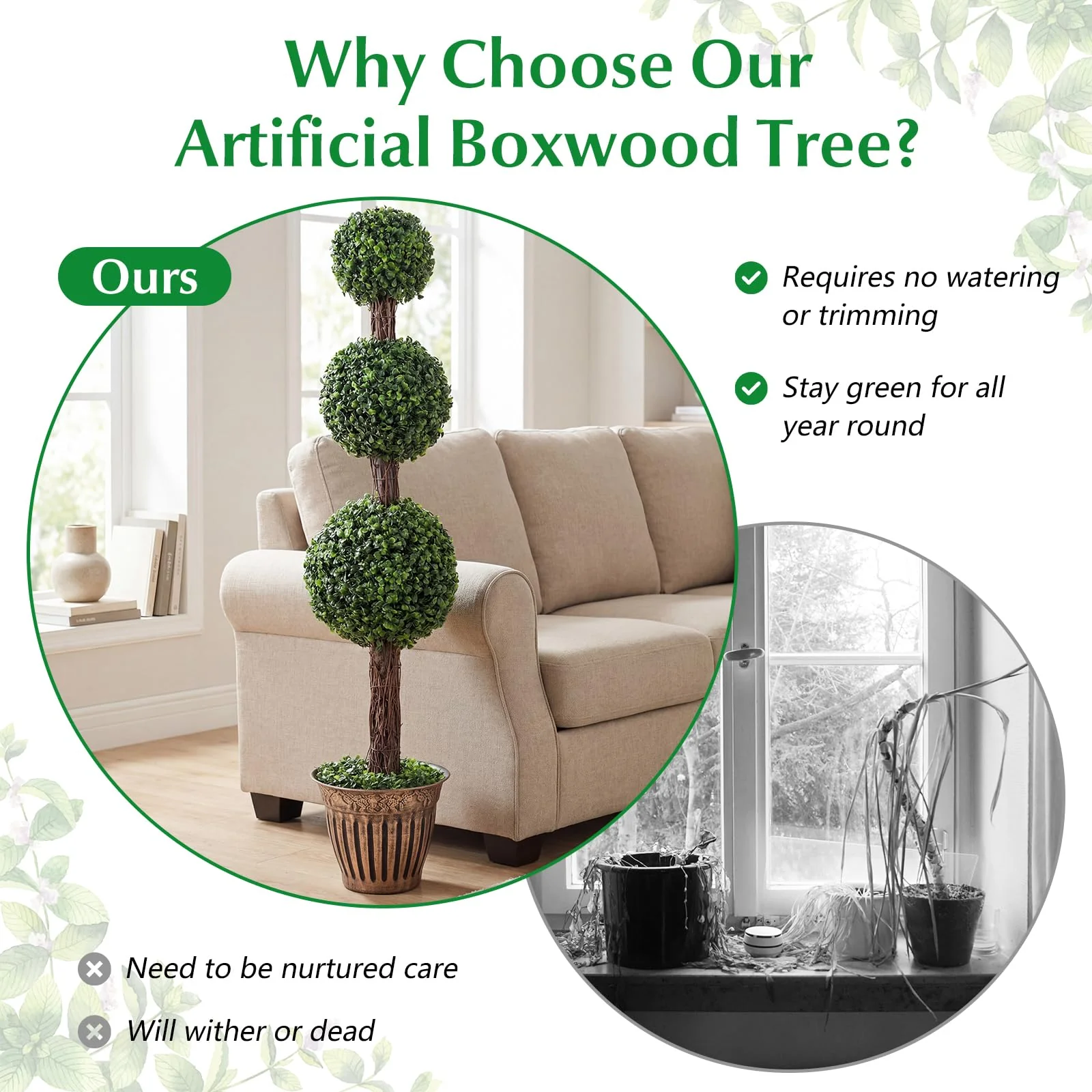 Goplus Artificial Triple Ball Boxwood Tree 4 FT Fake Topiary Tree(1/2) - Image 4