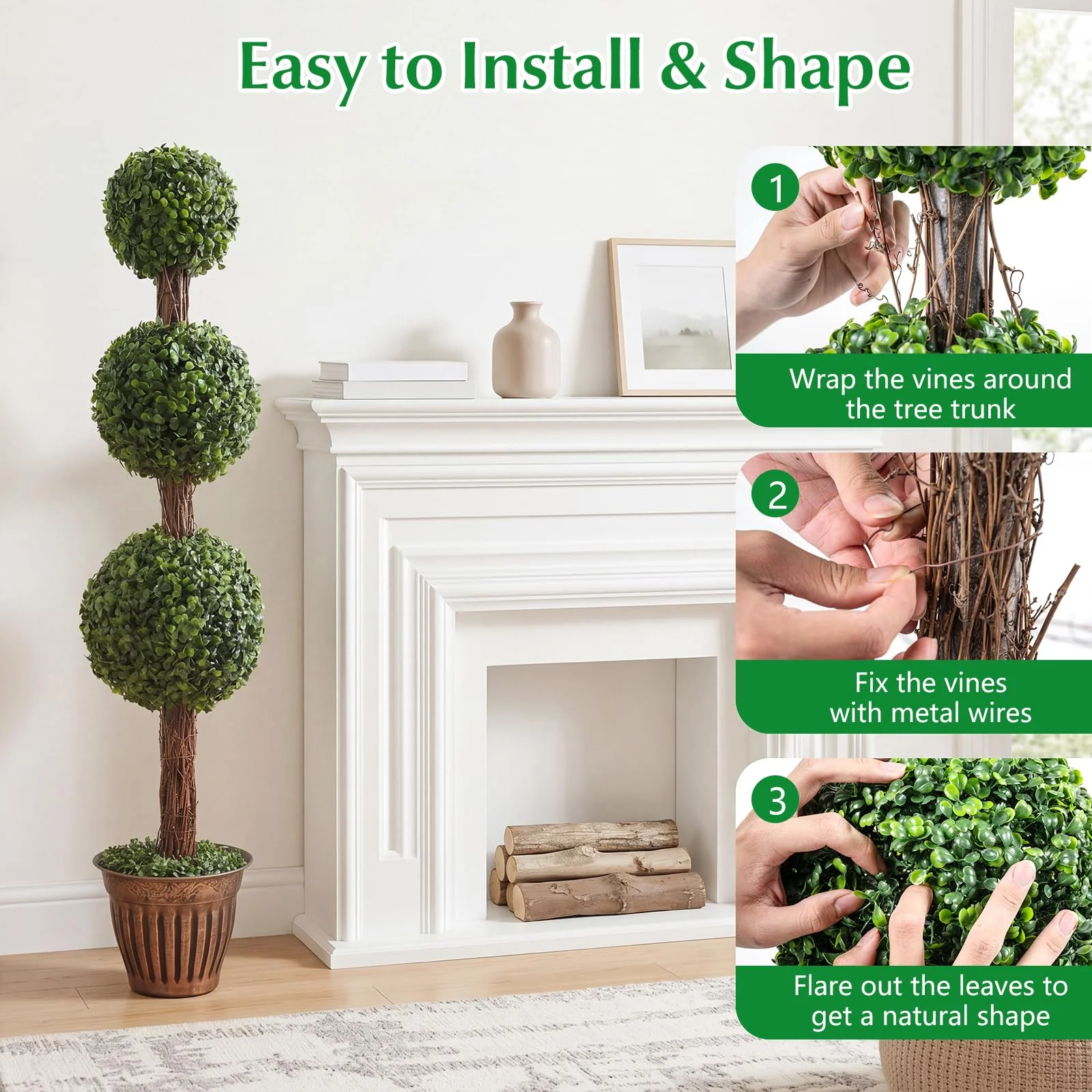 Goplus Artificial Triple Ball Boxwood Tree 4 FT Fake Topiary Tree(1/2) - Image 7