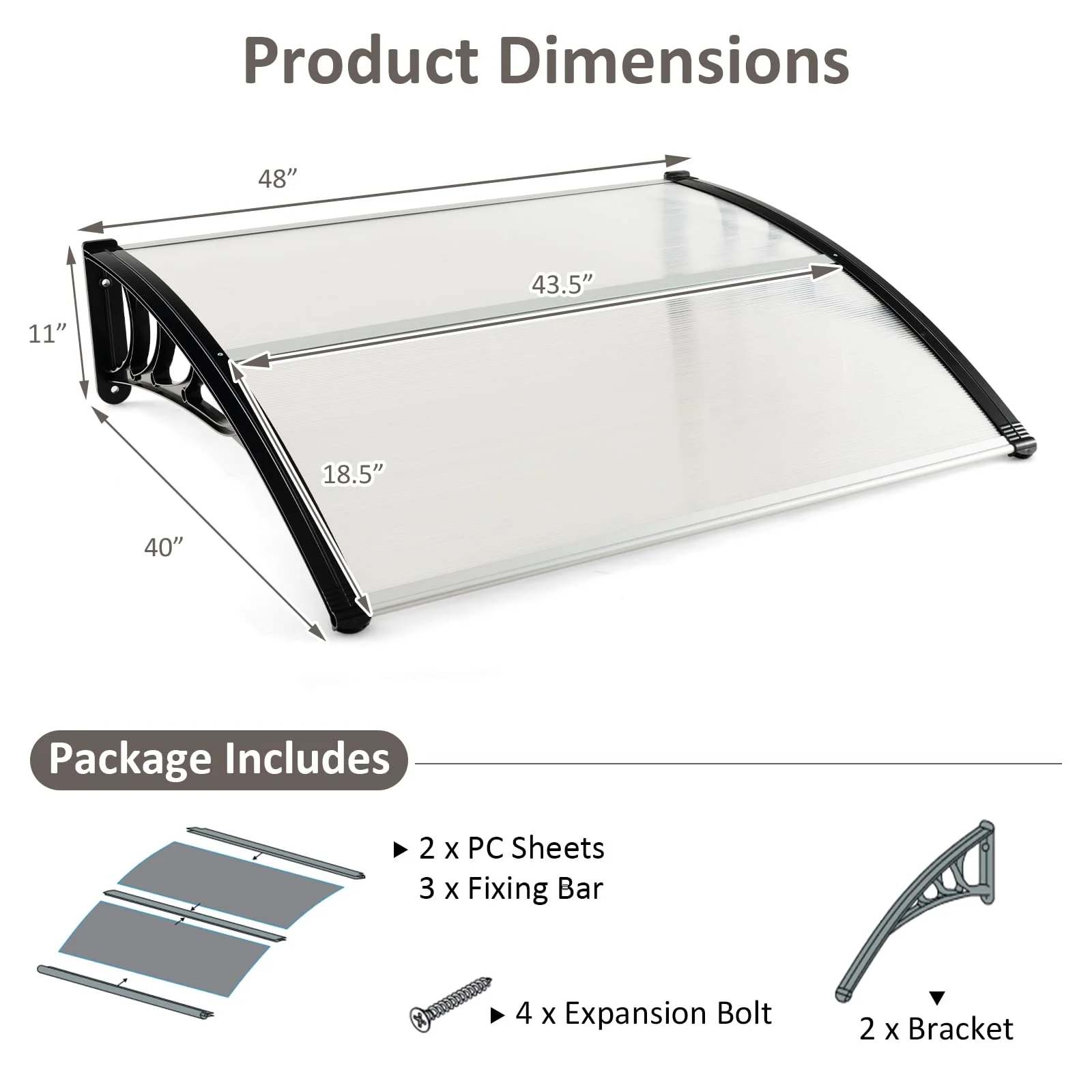 Goplus Awnings for Doors, 48" x 40" Window Awning with Rain Snow Sunlight UV Protection - Image 2