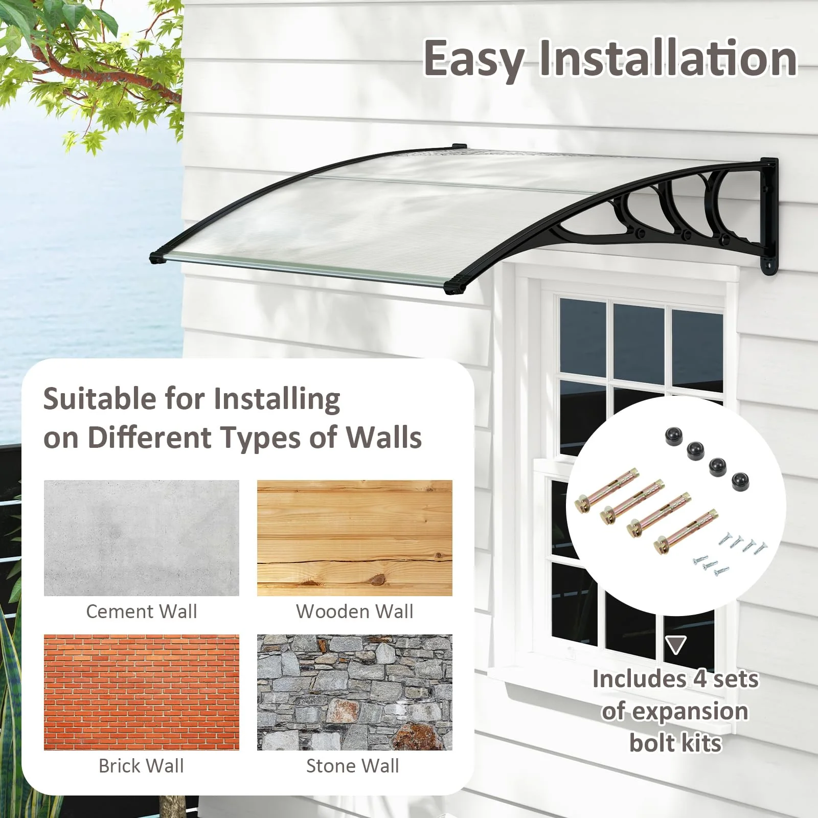Goplus Awnings for Doors, 48" x 40" Window Awning with Rain Snow Sunlight UV Protection - Image 5