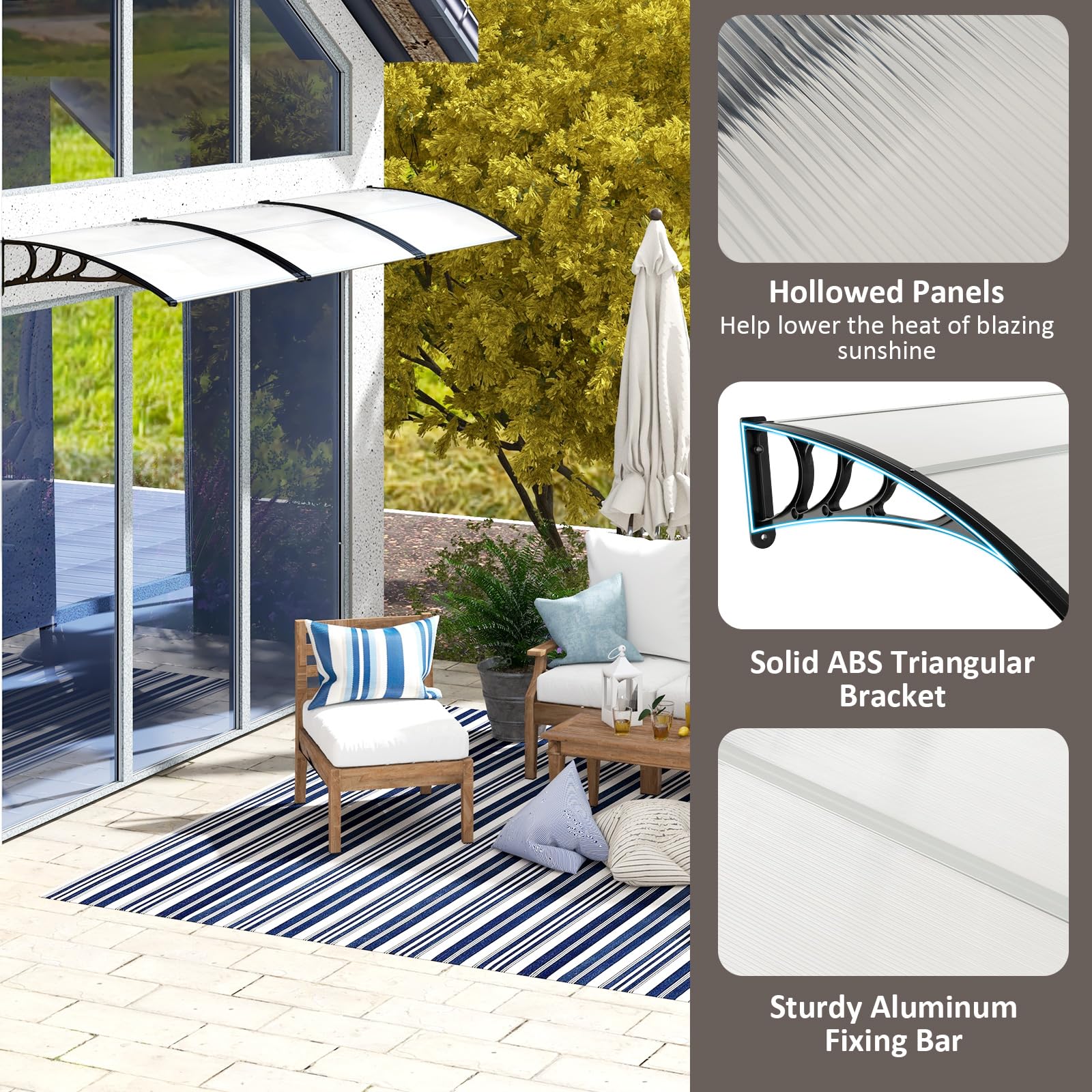Goplus Awnings for Doors, 48" x 40" Window Awning with Rain Snow Sunlight UV Protection - Image 6