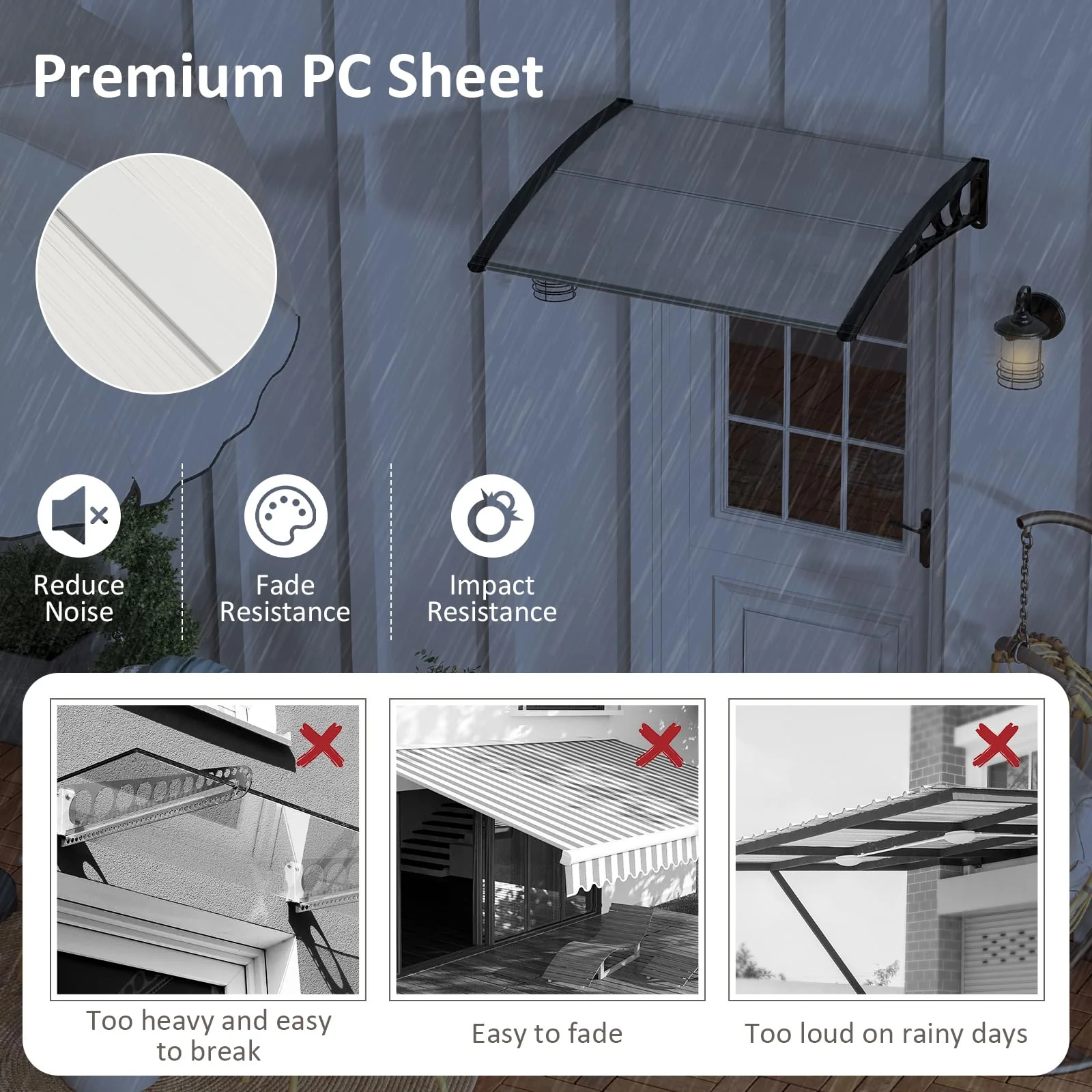 Goplus Awnings for Doors, 48" x 40" Window Awning with Rain Snow Sunlight UV Protection - Image 8