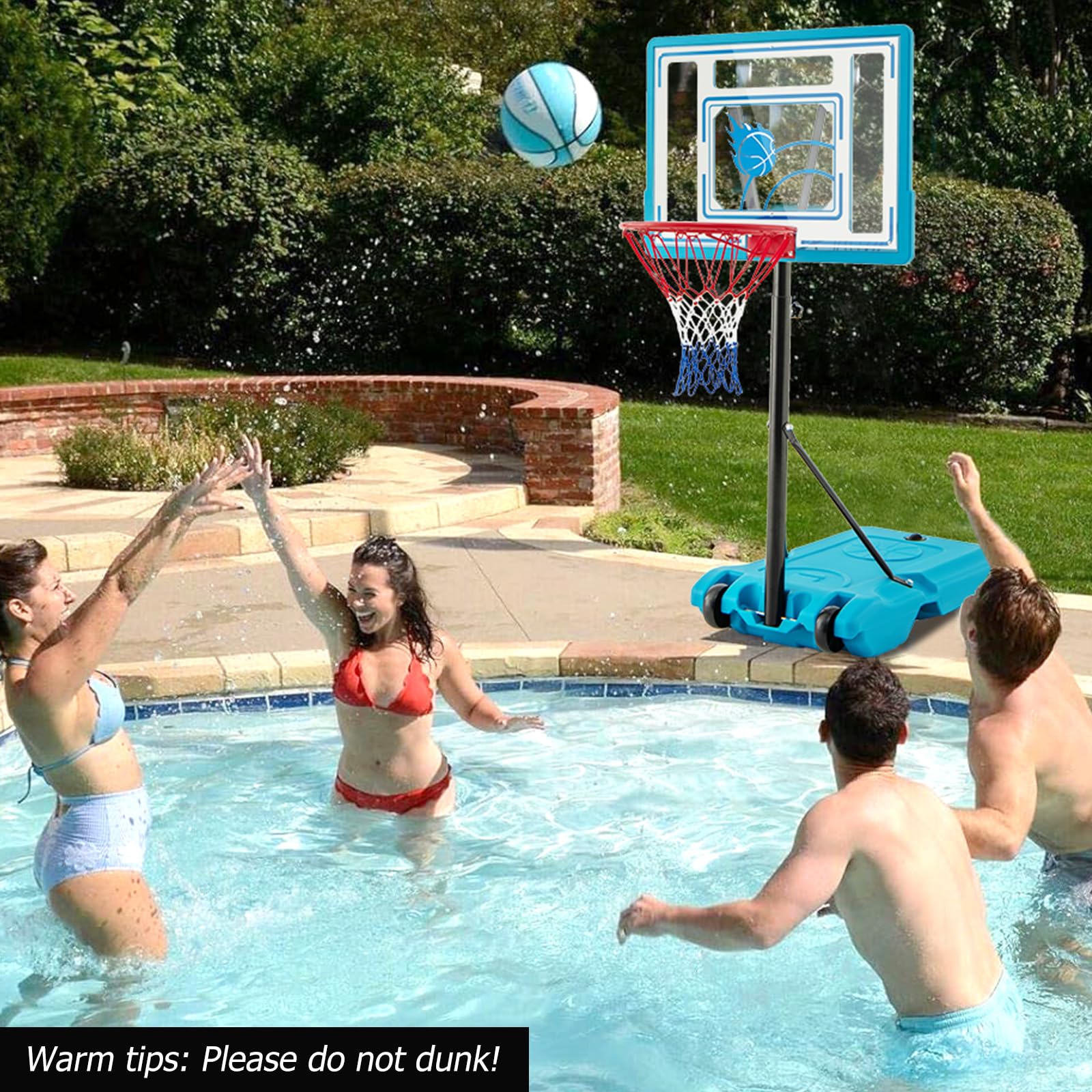 Goplus Basketball Hoop Outdoor, 3.8-4.4FT Height Adjustable Poolside Basketball Goal System - Image 2