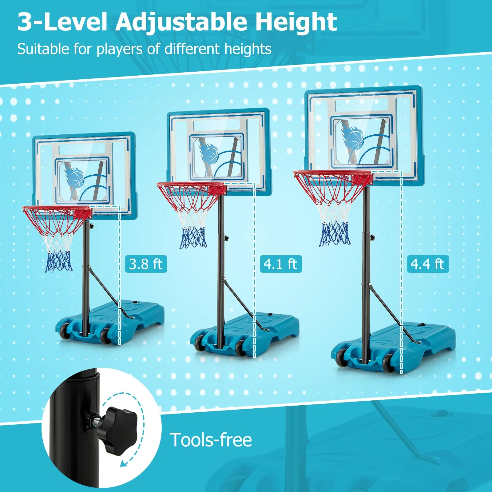 Goplus Basketball Hoop Outdoor, 3.8-4.4FT Height Adjustable Poolside Basketball Goal System - Image 3