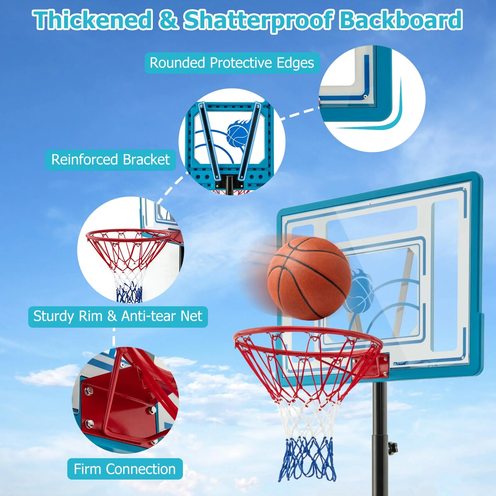 Goplus Basketball Hoop Outdoor, 3.8-4.4FT Height Adjustable Poolside Basketball Goal System - Image 4