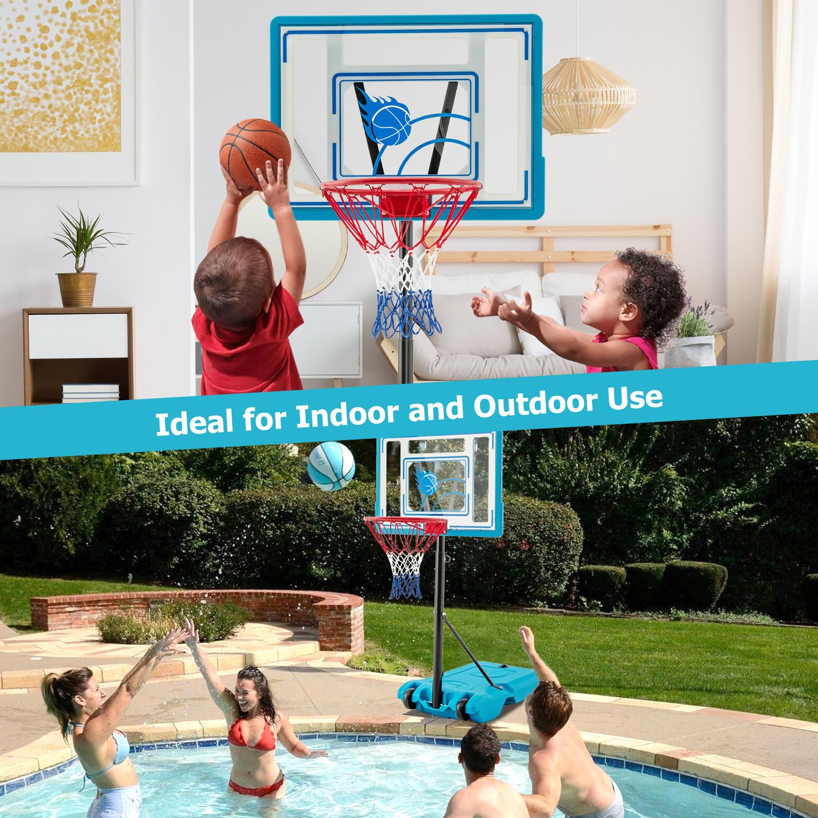 Goplus Basketball Hoop Outdoor, 3.8-4.4FT Height Adjustable Poolside Basketball Goal System - Image 8