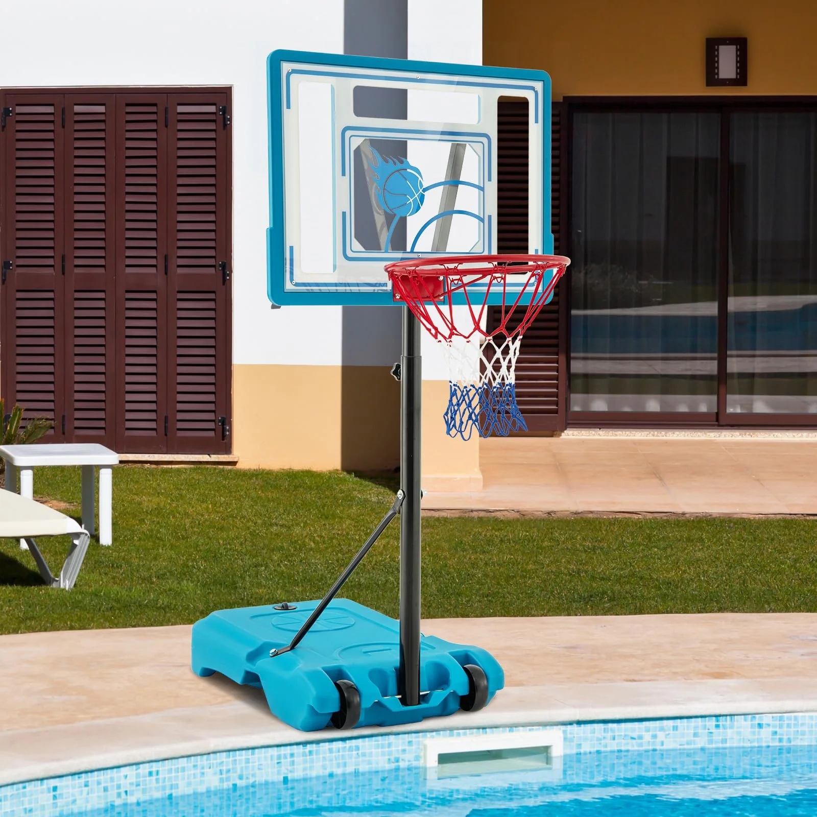 Goplus Basketball Hoop Outdoor, 3.8-4.4FT Height Adjustable Poolside Basketball Goal System - Image 9