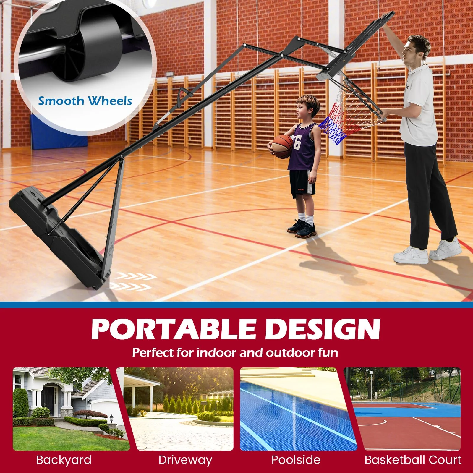 Goplus Basketball Hoop Outdoor, 4.9-10 FT Quickly Height Adjusted Basketball Goal System with 44 Inch PC Backboard - Image 7
