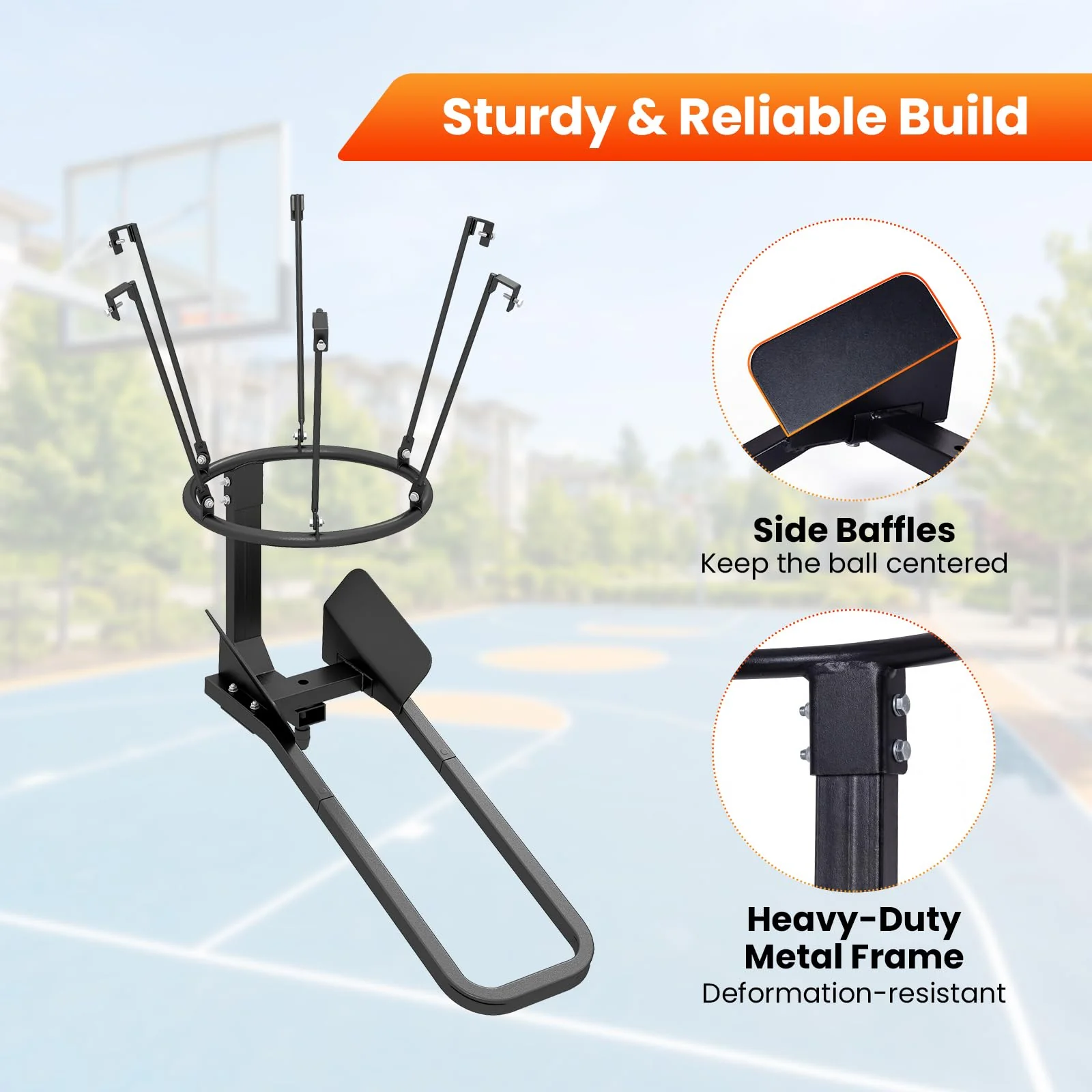 Goplus Basketball Return Attachment Heavy-Duty 180 Degree Rotatable Basketball Rebounder - Image 4