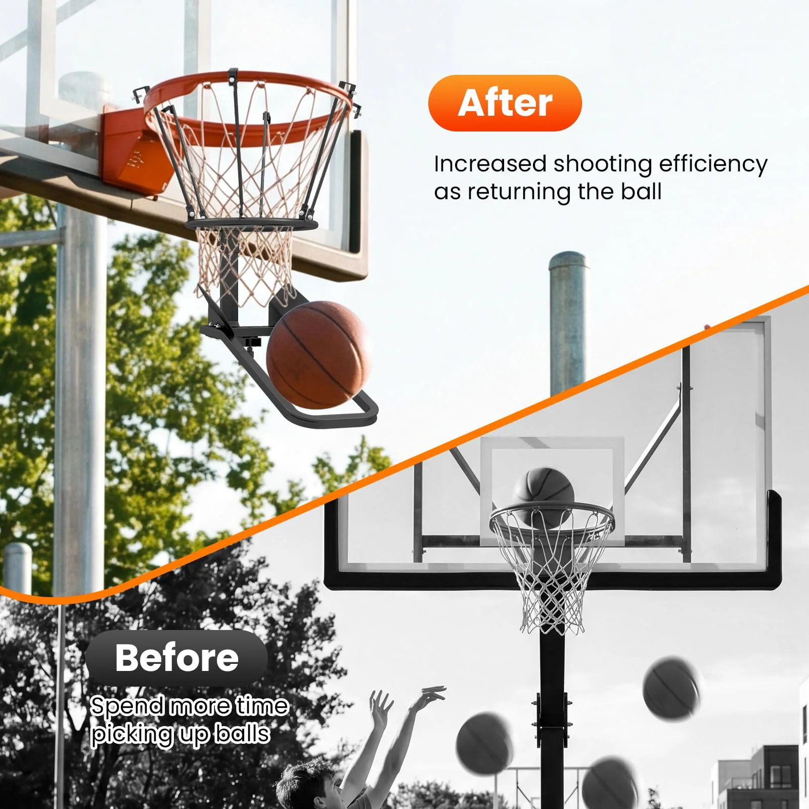 Goplus Basketball Return Attachment Heavy-Duty 180 Degree Rotatable Basketball Rebounder - Image 5