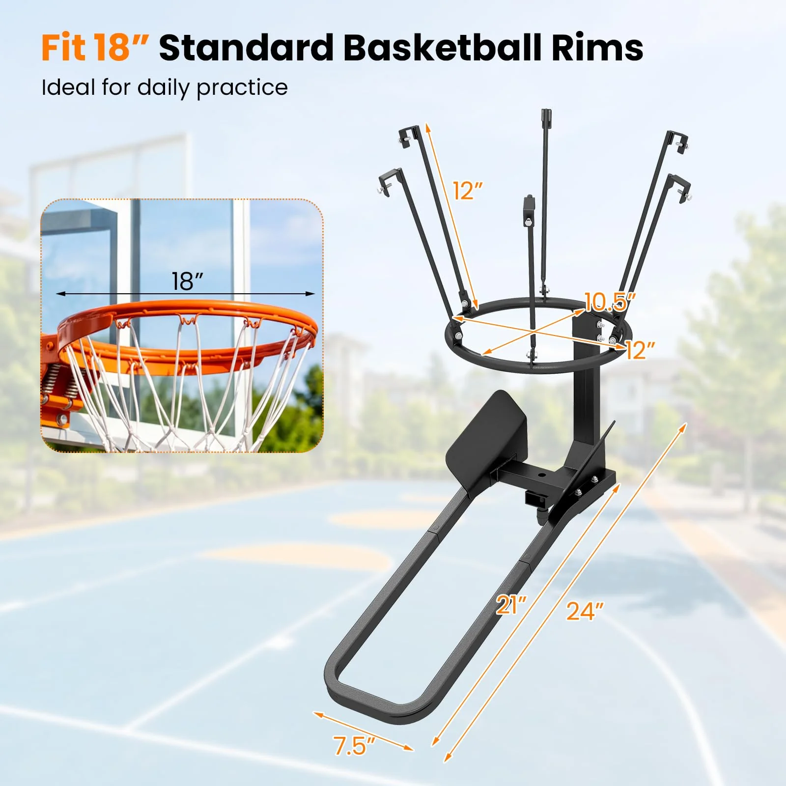 Goplus Basketball Return Attachment Heavy-Duty 180 Degree Rotatable Basketball Rebounder - Image 6