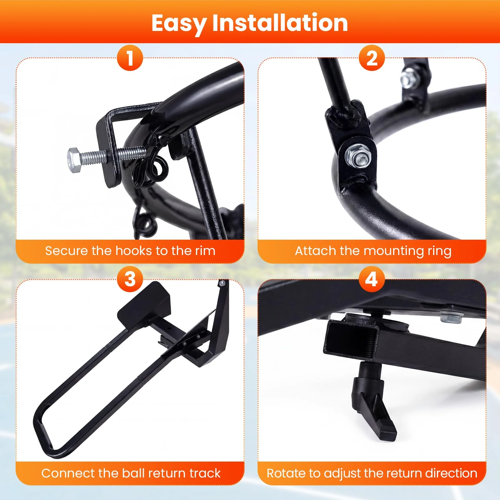 Goplus Basketball Return Attachment Heavy-Duty 180 Degree Rotatable Basketball Rebounder - Image 7