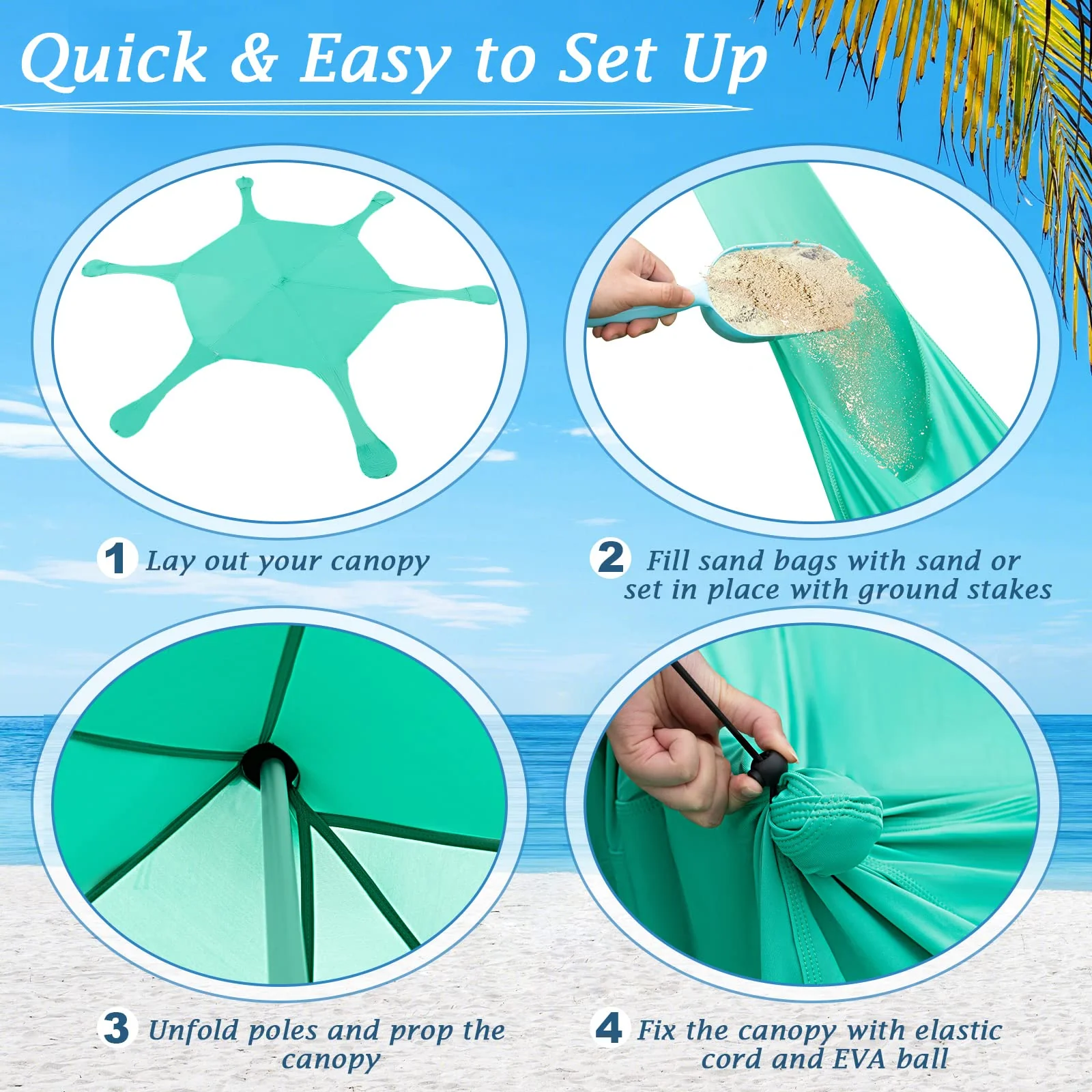 Goplus Beach Canopy, 20 x 20 FT Beach Shade with UPF50+ Sun Protection, Carrying Bag, Sand Shovel, Aluminum Pole, 6 Ground Stake - Image 13