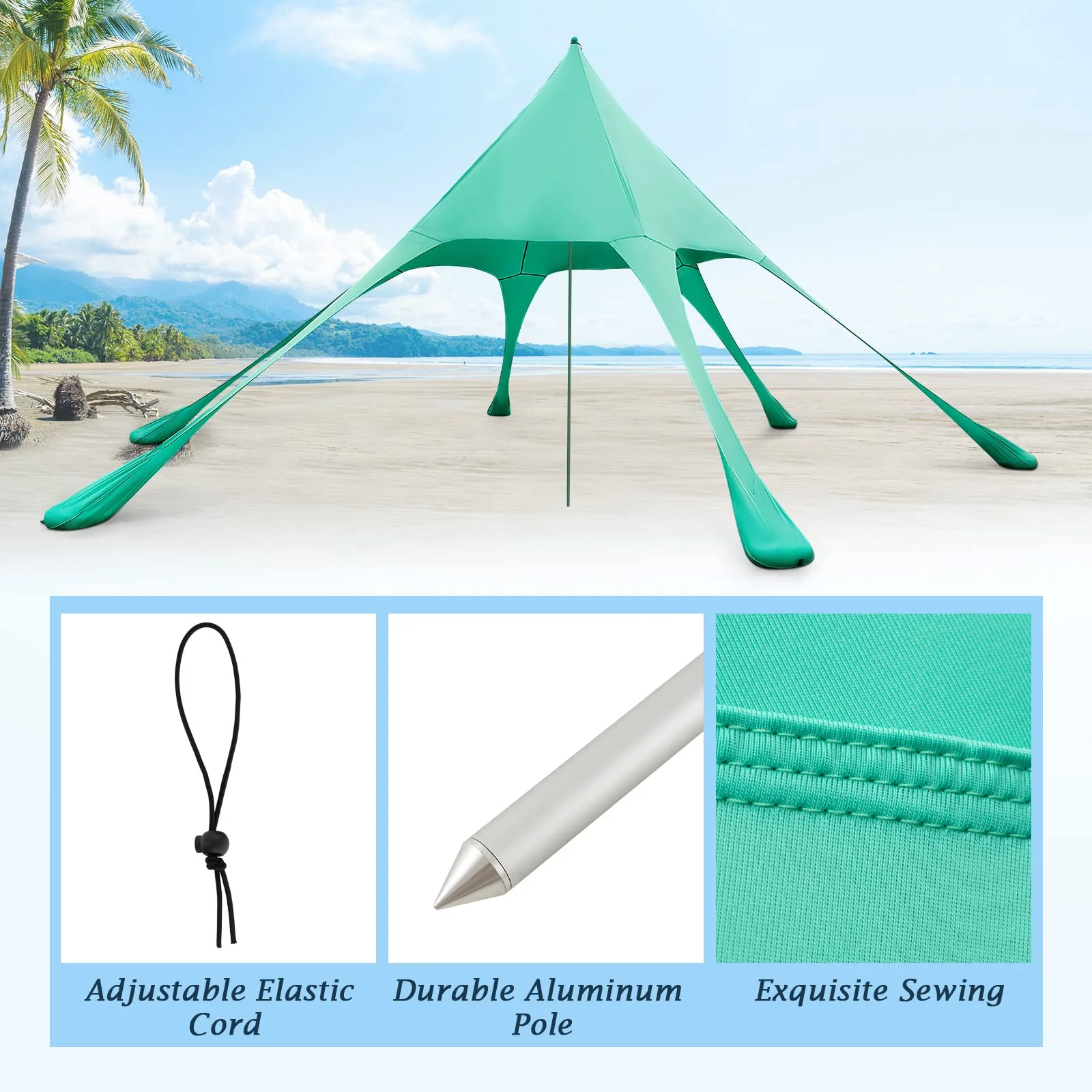 Goplus Beach Canopy, 20 x 20 FT Beach Shade with UPF50+ Sun Protection, Carrying Bag, Sand Shovel, Aluminum Pole, 6 Ground Stake - Image 14