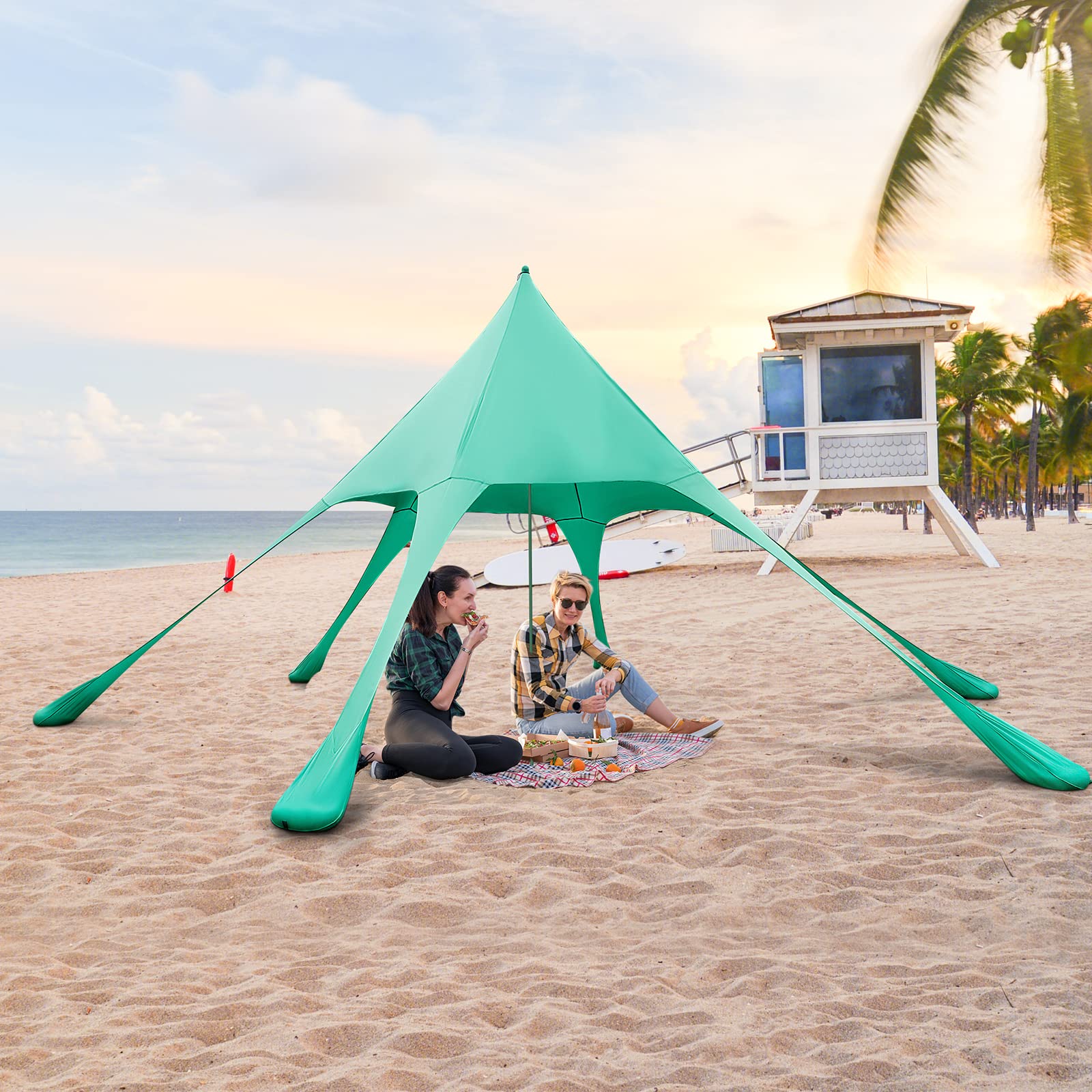 Goplus Beach Canopy, 20 x 20 FT Beach Shade with UPF50+ Sun Protection, Carrying Bag, Sand Shovel, Aluminum Pole, 6 Ground Stake - Image 18