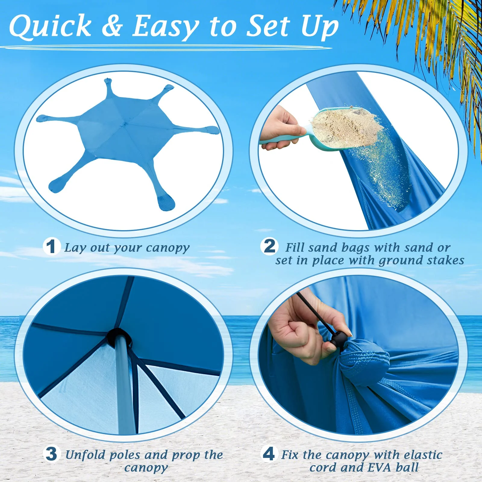 Goplus Beach Canopy, 20 x 20 FT Beach Shade with UPF50+ Sun Protection, Carrying Bag, Sand Shovel, Aluminum Pole, 6 Ground Stake - Image 4