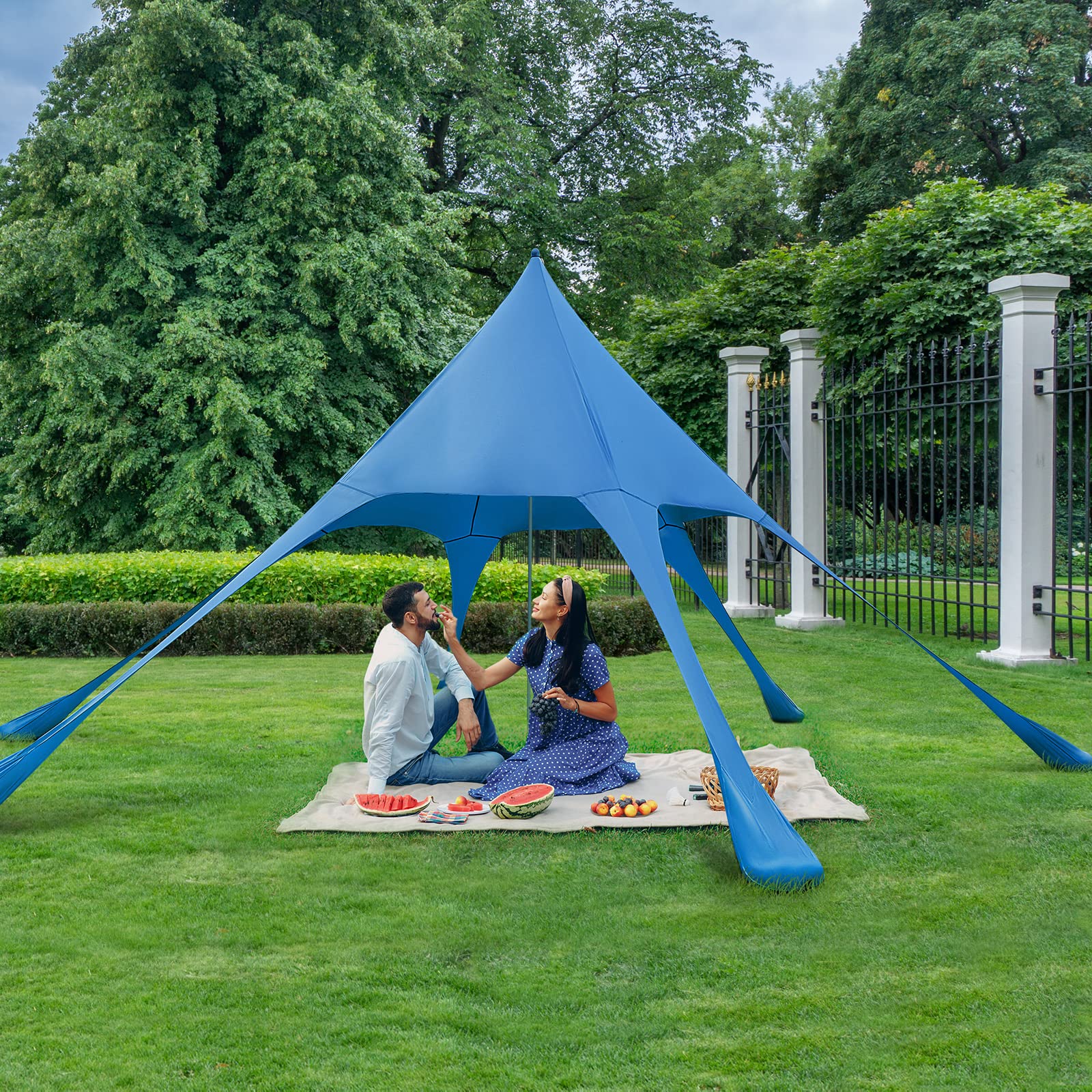 Goplus Beach Canopy, 20 x 20 FT Beach Shade with UPF50+ Sun Protection, Carrying Bag, Sand Shovel, Aluminum Pole, 6 Ground Stake - Image 8