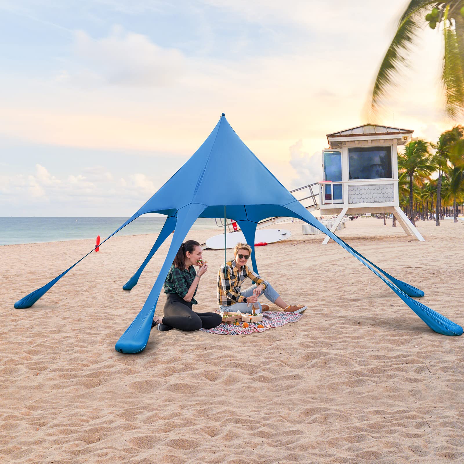 Goplus Beach Canopy, 20 x 20 FT Beach Shade with UPF50+ Sun Protection, Carrying Bag, Sand Shovel, Aluminum Pole, 6 Ground Stake - Image 9