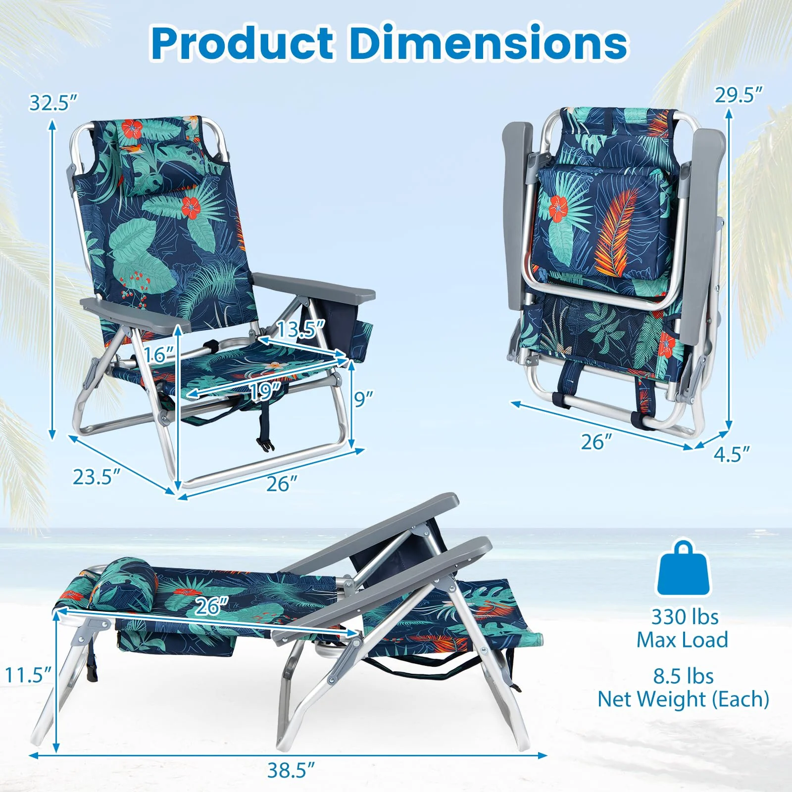 Goplus Beach Chairs Portable Folding Backpack Recliners(2/4) - Image 7