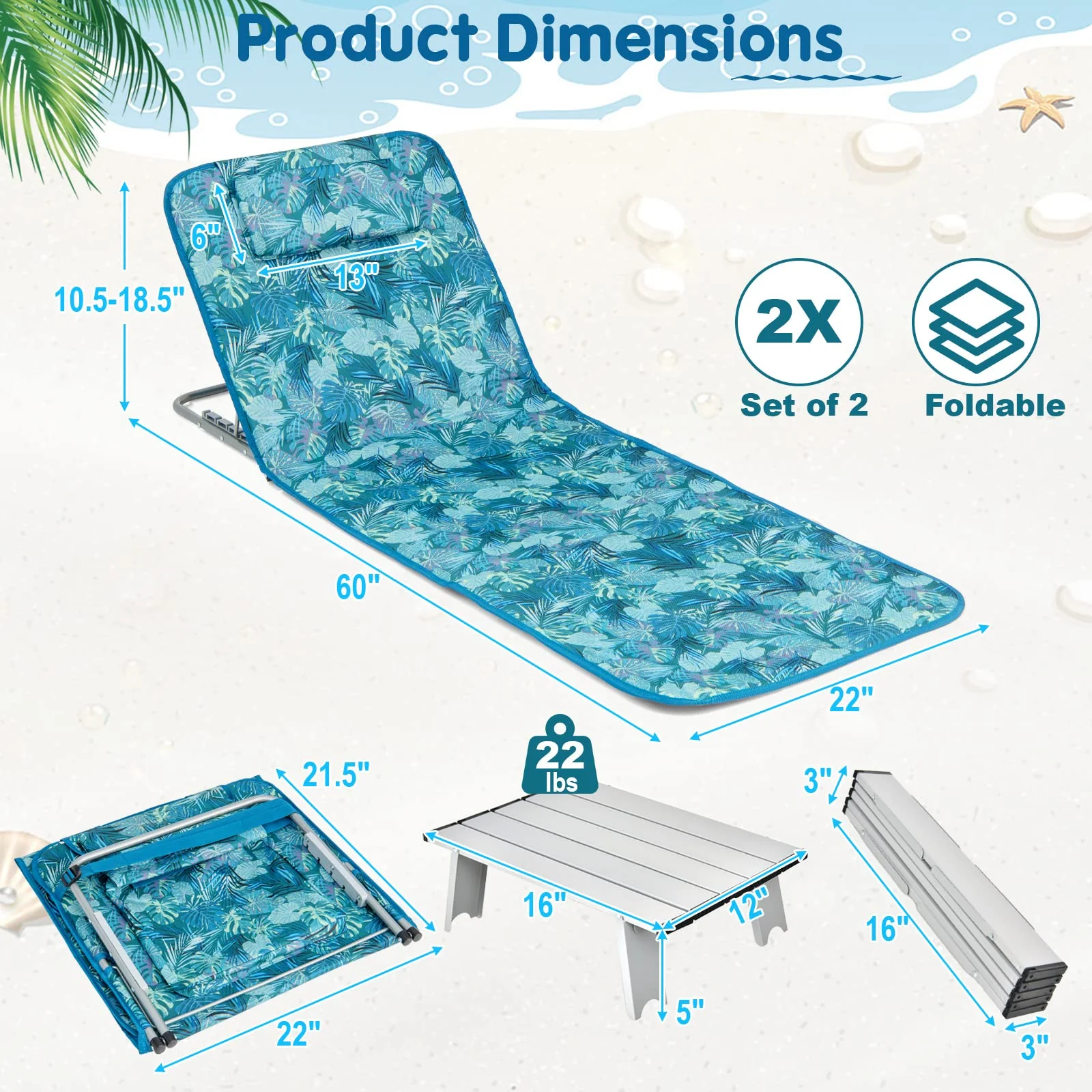 Goplus Beach Chairs with Side Table - Image 4