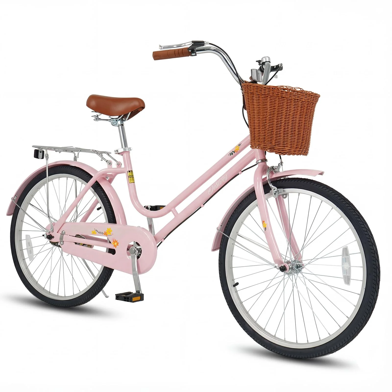 Goplus Beach Cruiser Bike with Basket Rear Rack Bell for Teens Adults Ladies